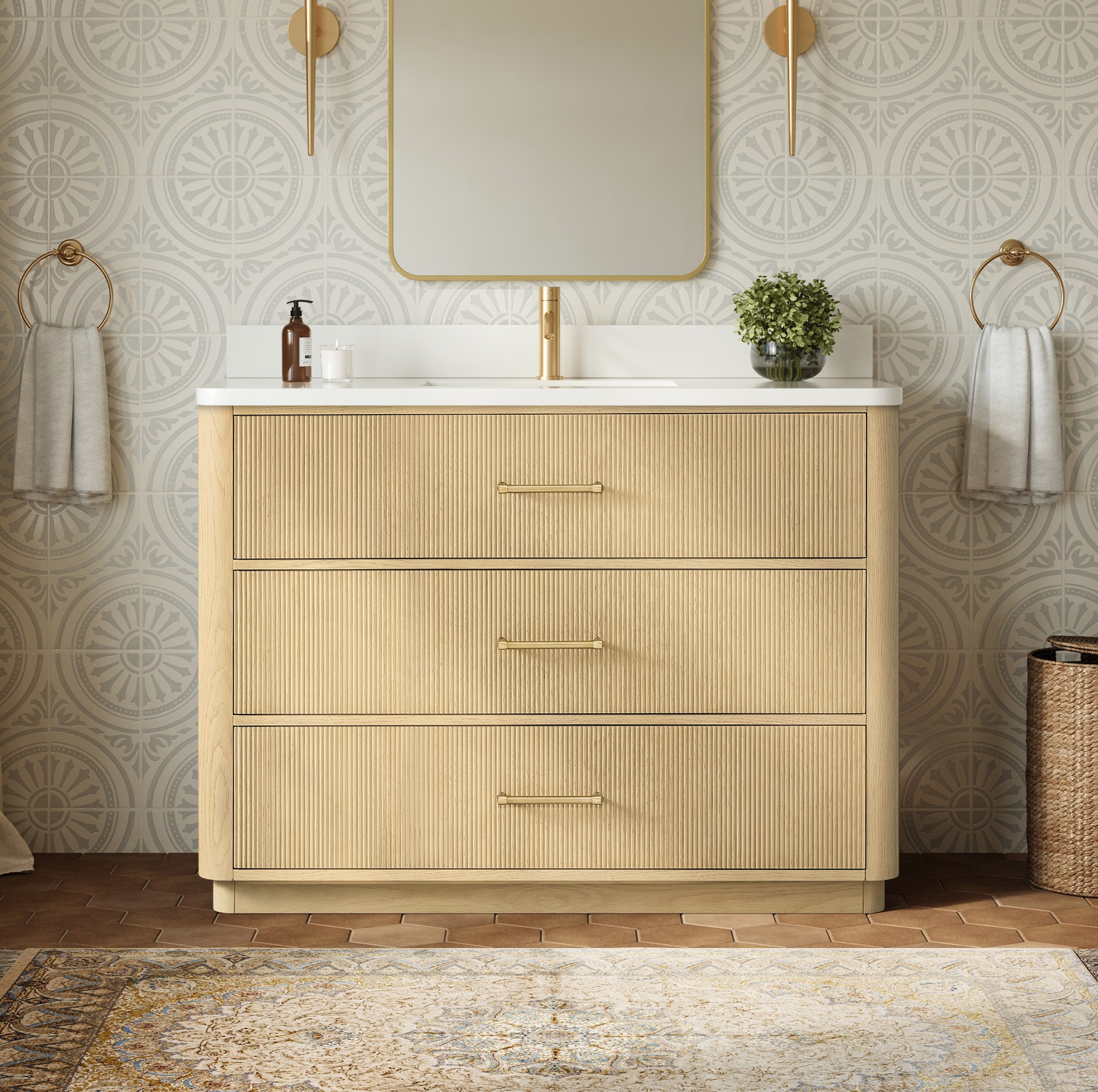 48" Single Bathroom Vanity in Scandinavian Oak, with Countertop Options and Hardware Option