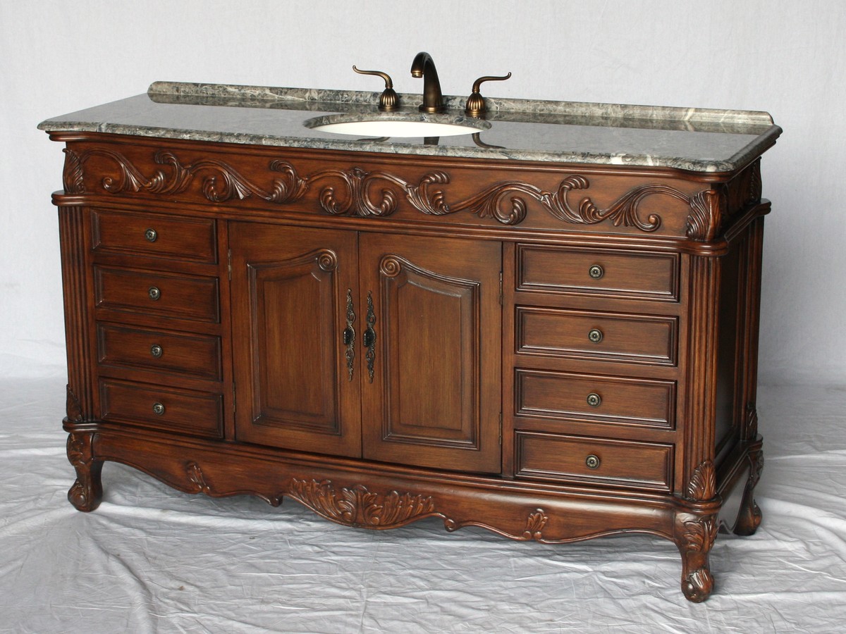 60 Adelina Antique Style Single Sink, 60 Granite Vanity Top Single Sink