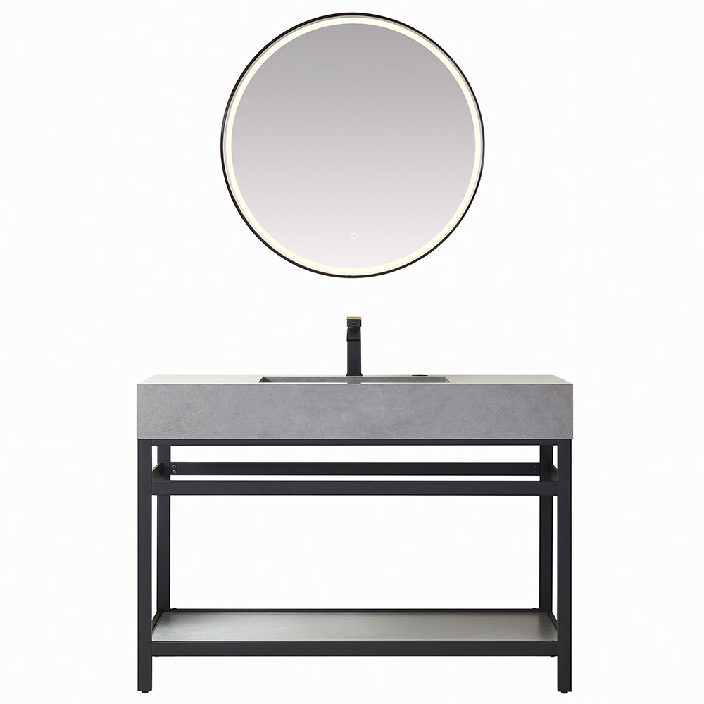 48" Single Vanity with Matte black stainless steel bracket match with Grey Sintered Stone Top 