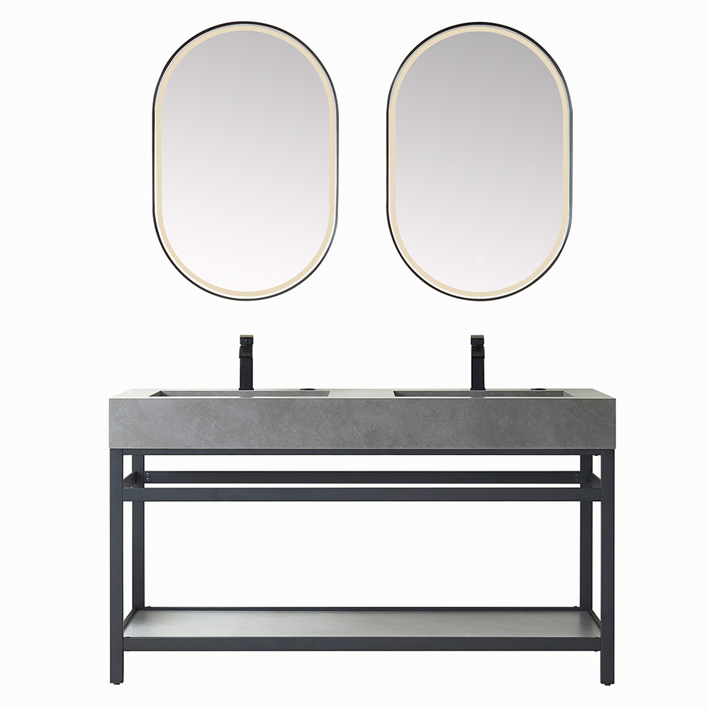 60" Double Vanity with Matte black stainless steel bracket match with Grey Sintered Stone Top 