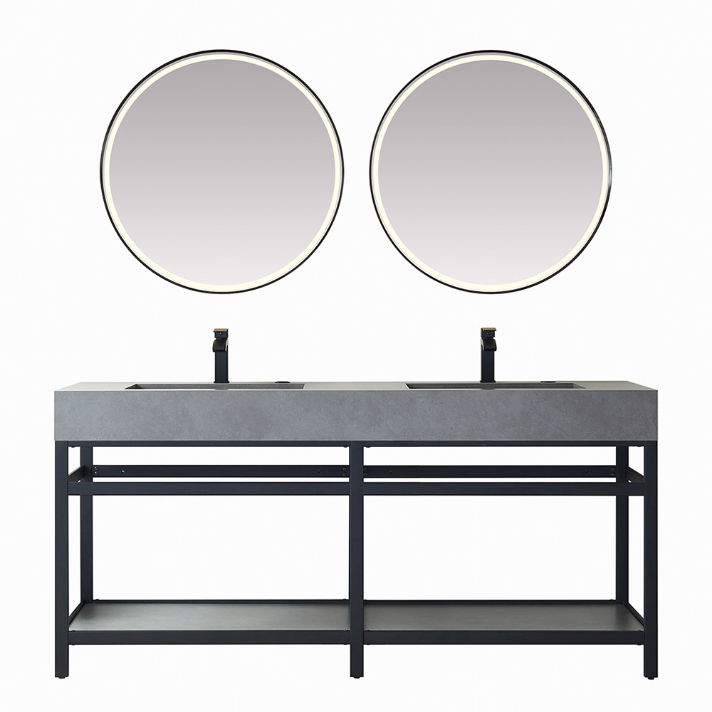 72" Double Vanity with Matte black stainless steel bracket match with Grey Sintered Stone Top 