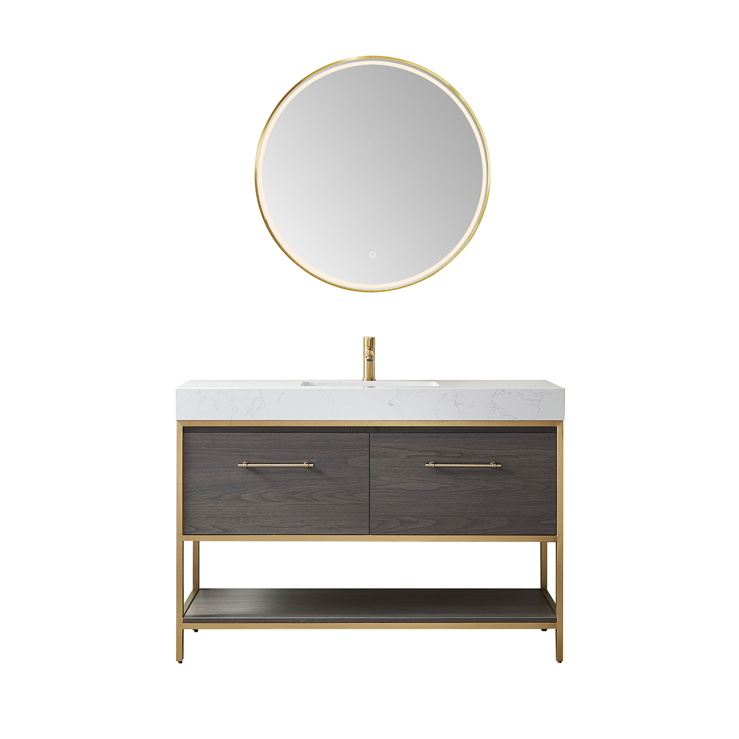 48G" Single Sink Bath Vanity in Suleiman Oak with White Composite Grain Stone Countertop without Mirror