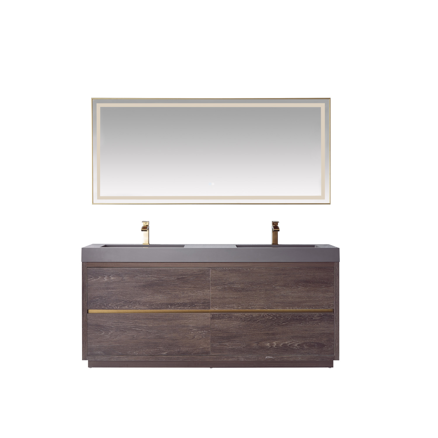  72" Double Sink Bath Vanity in North Carolina Oak with Grey Composite Integral Square Sink Top 