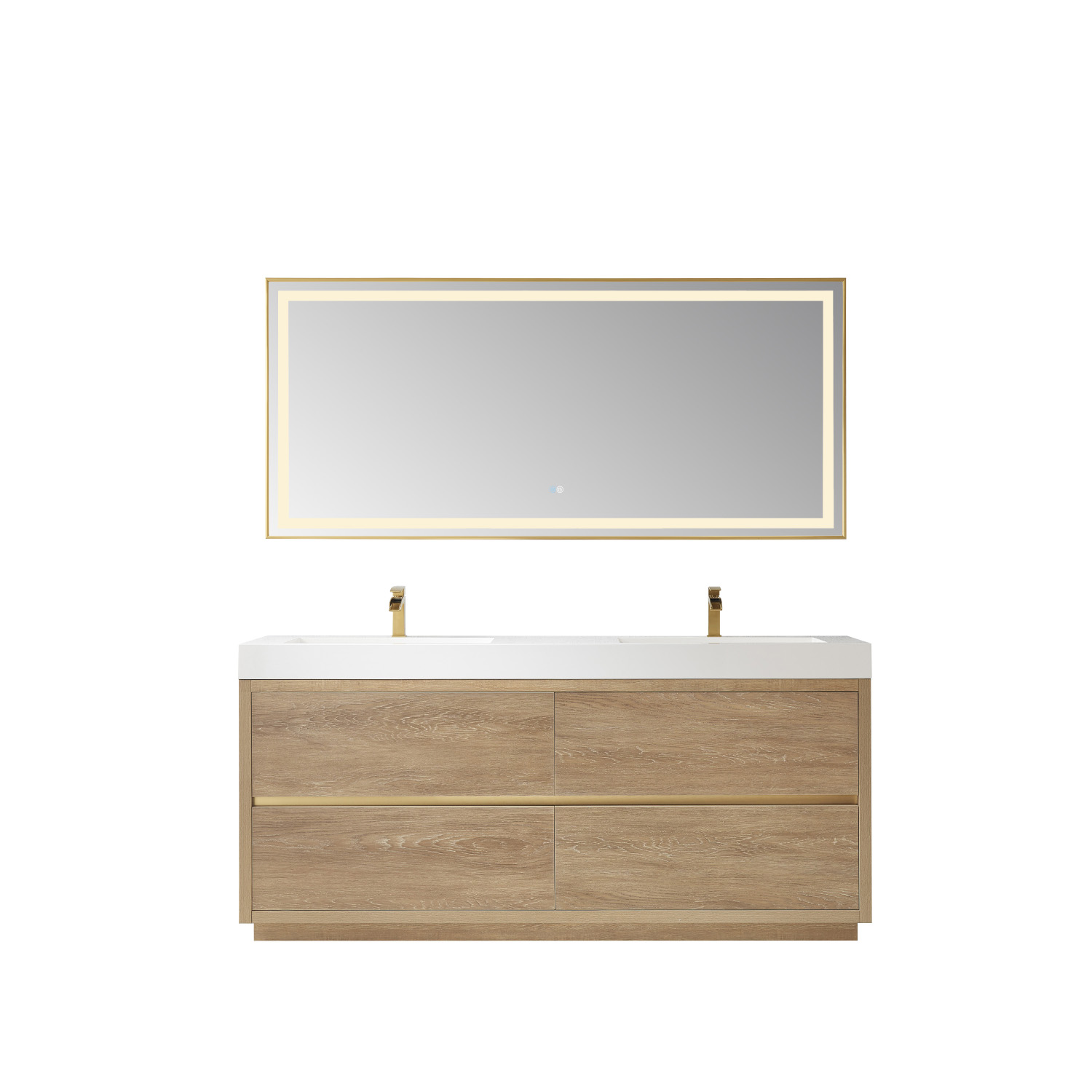 72" Double Sink Bath Vanity in North American Oak with White Composite Integral Square Sink Top