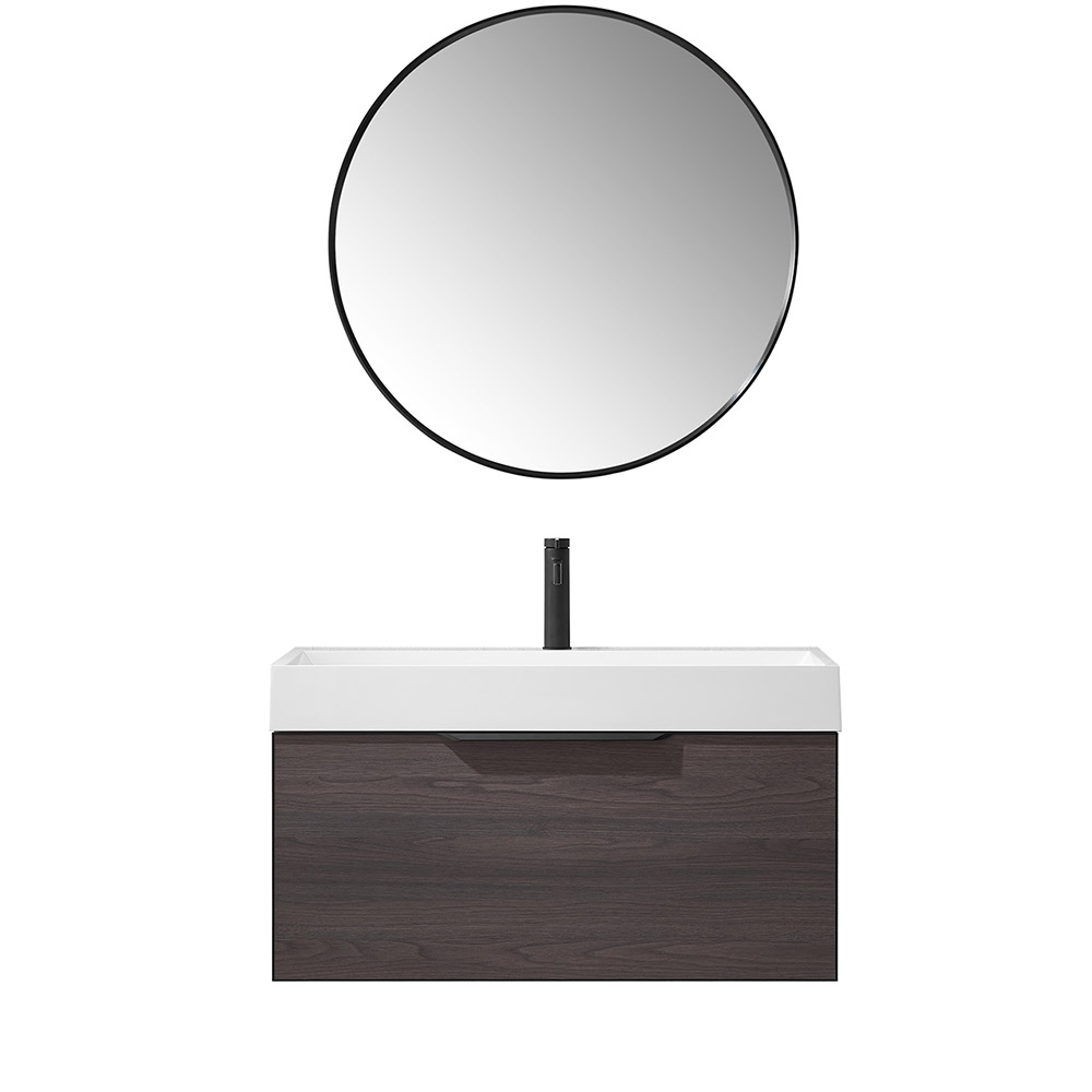36" Single Sink Bath Vanity in Suleiman Oak with White One-Piece Composite Stone Sink Top