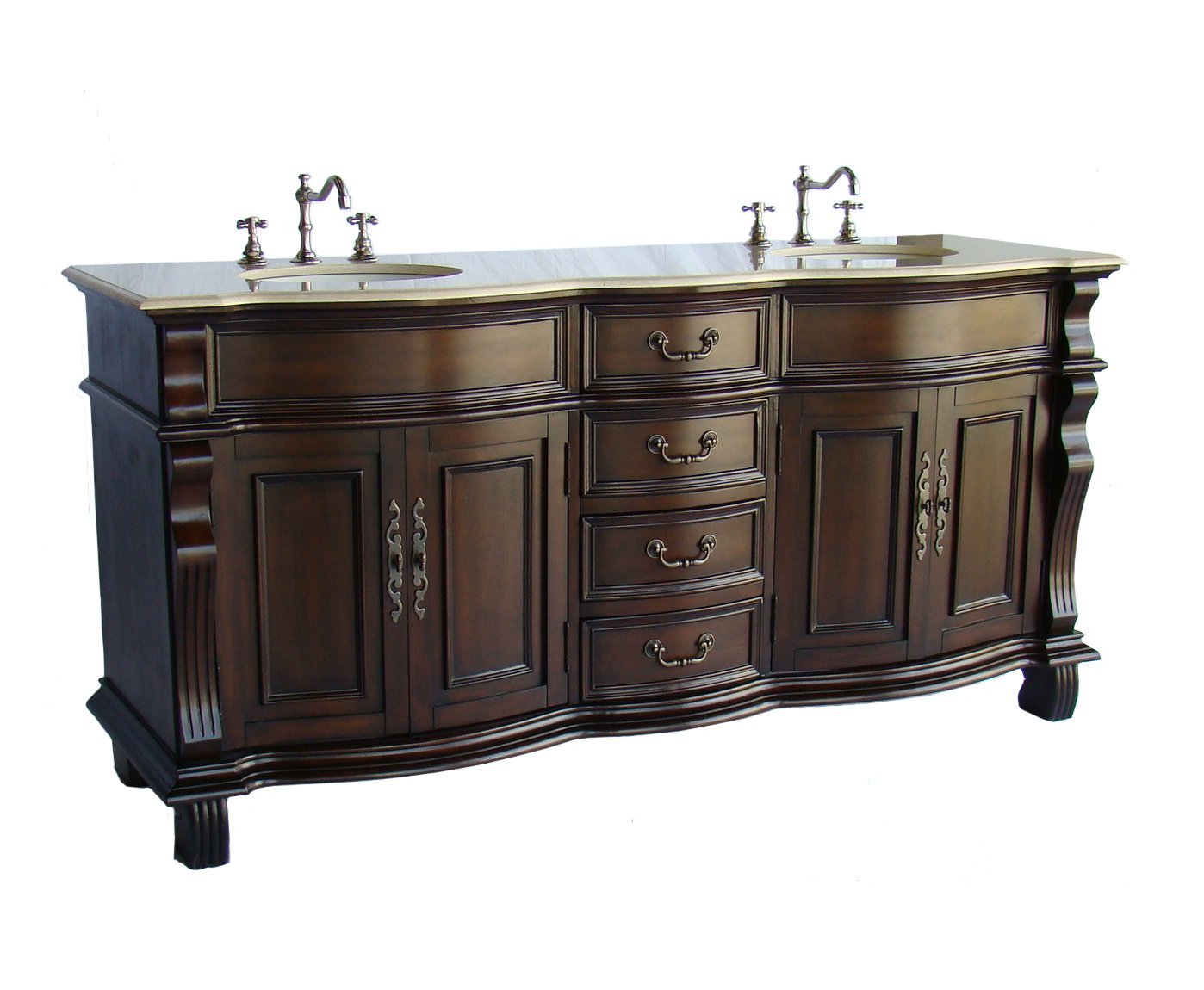 Adelina 72 inch Antique Double Bathroom Vanity Cream Marble Top