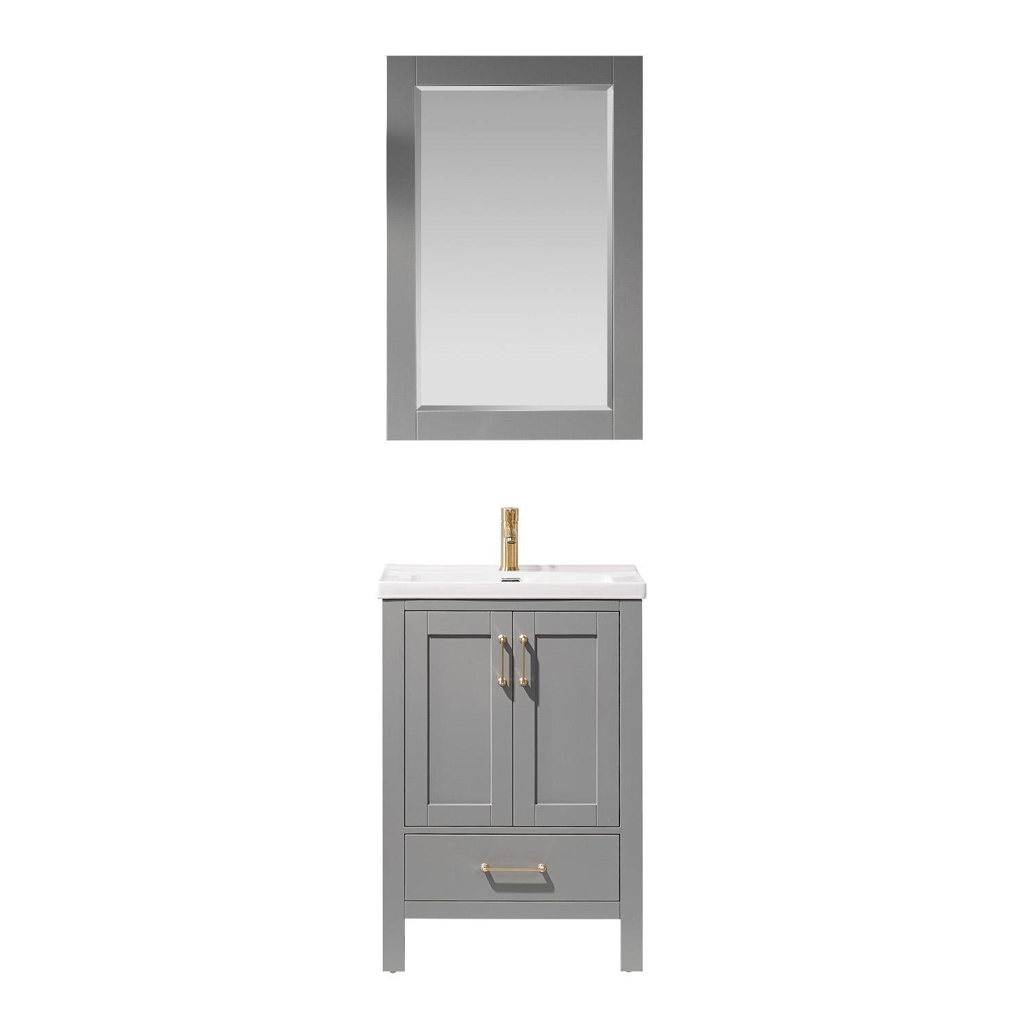24" Vanity in Grey with White Drop-In Ceramic Basin Without Mirror 