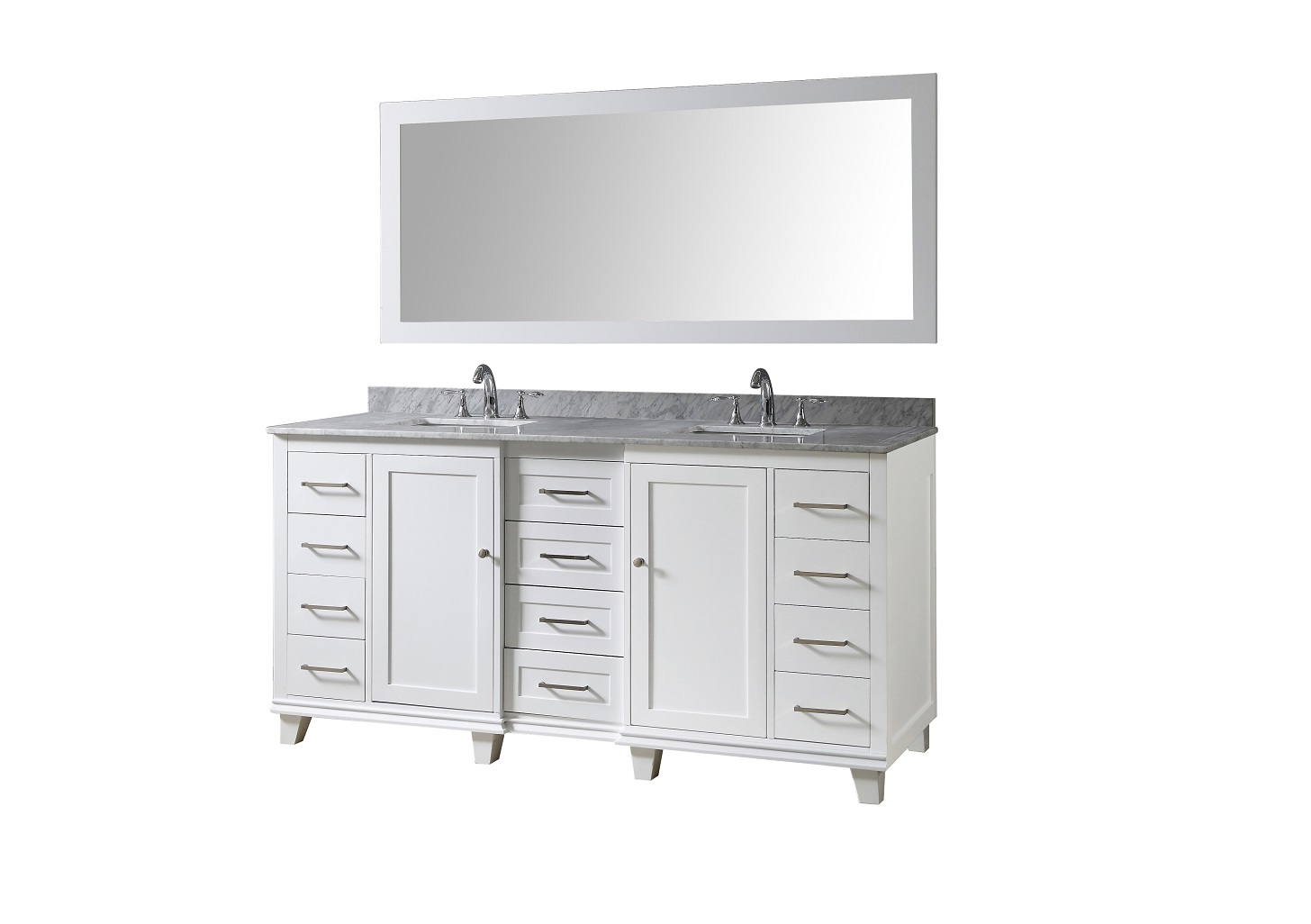 72'' Vanity In White With Carrara White Marble Vanity Top with white basins 