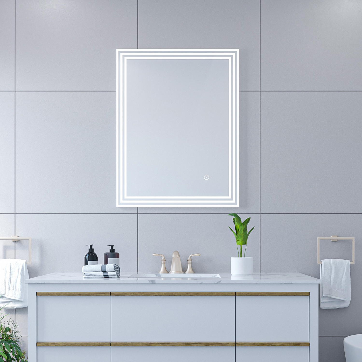 LV 24" Wall Mounted Rectangle Frameless Modern LED Bathroom Vanity Mirror