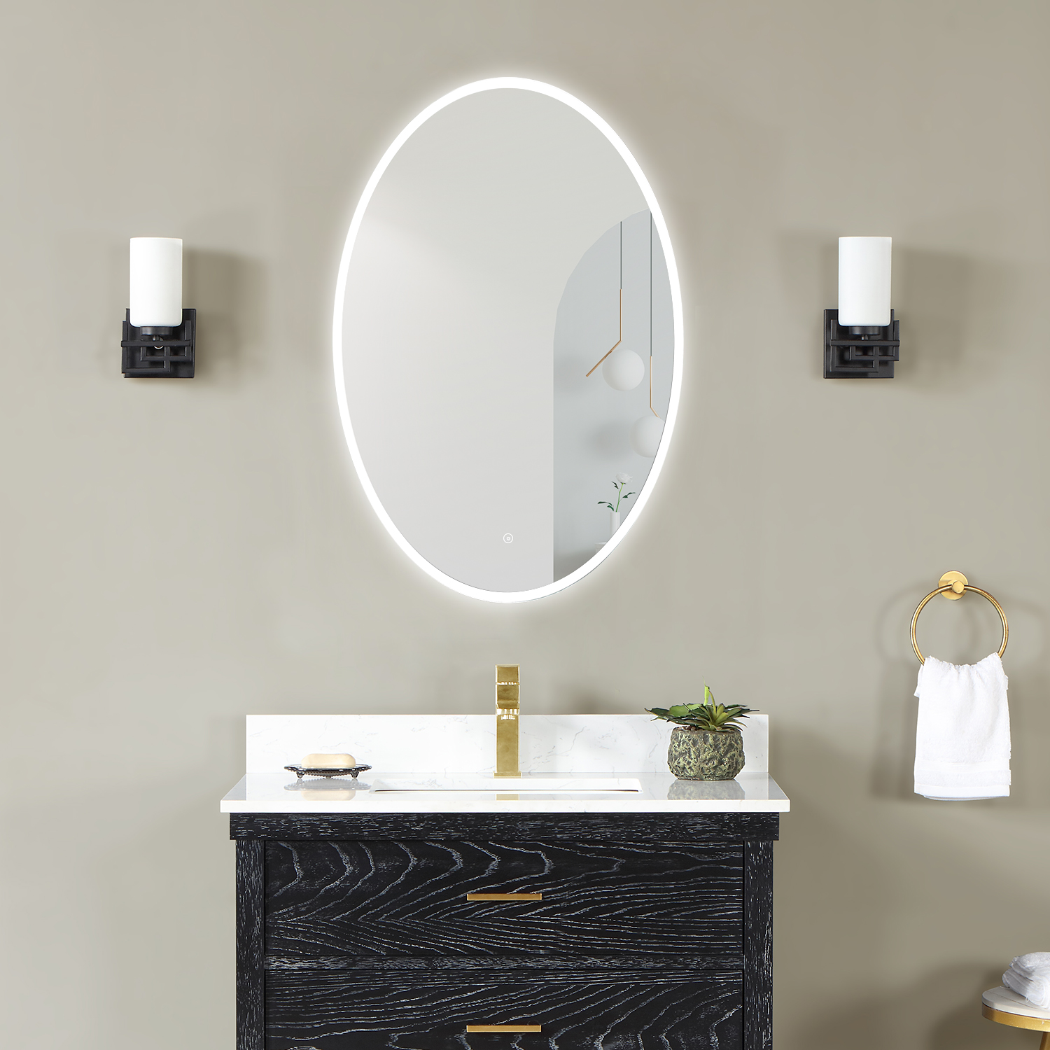 LV 32 Oval Frameless Modern LED Bathroom Vanity Mirror 