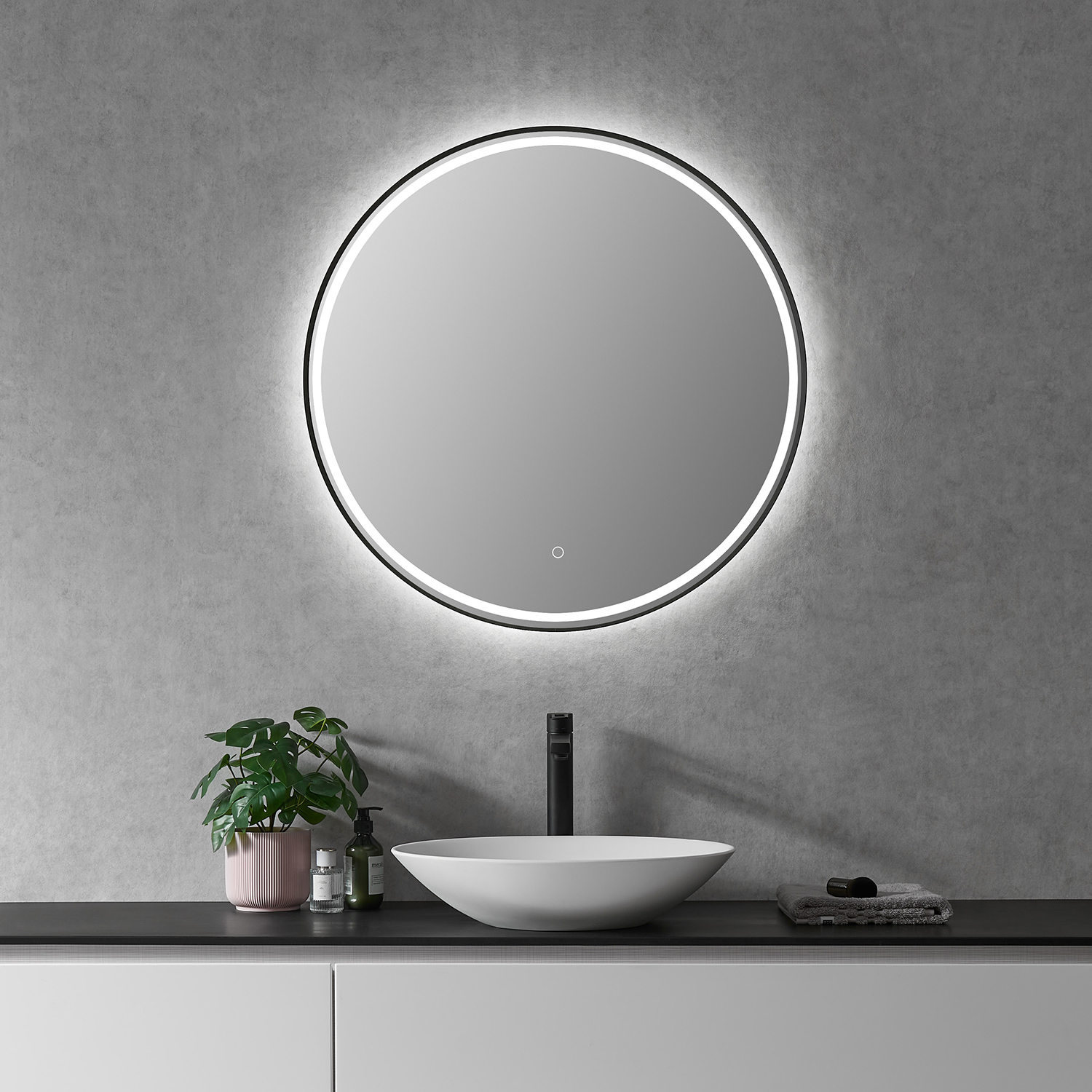 LV Round 32" Framed in Matt Black Modern Bathroom/Vanity LED Lighted Wall Mirror