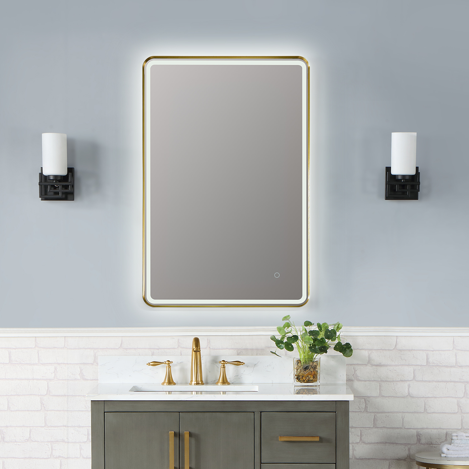 LV Rectangle 24" Framed in Brushed Gold Modern Bathroom/Vanity LED Lighted Wall Mirror