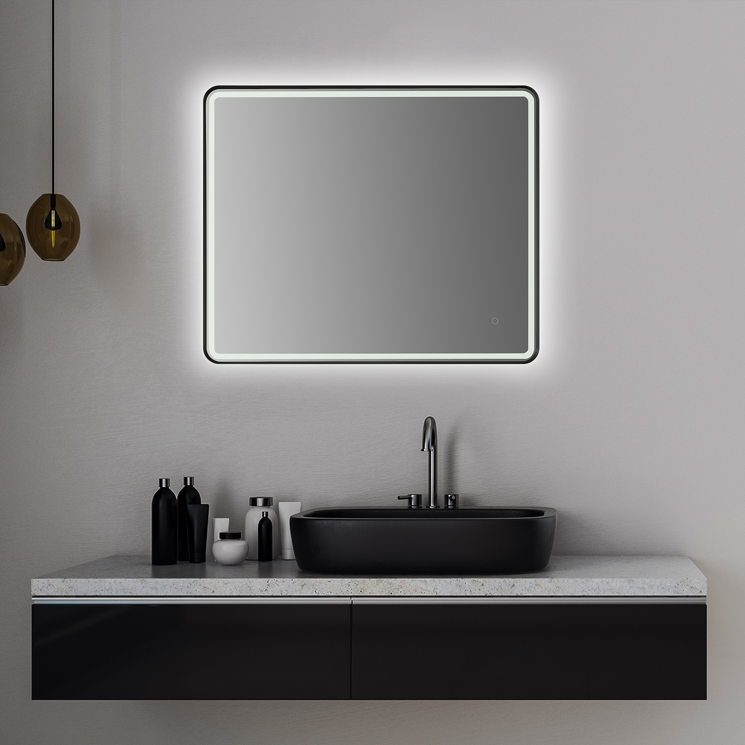 LV Rectangle 36" Framed in Matt Black Modern Bathroom/Vanity LED Lighted Wall Mirror