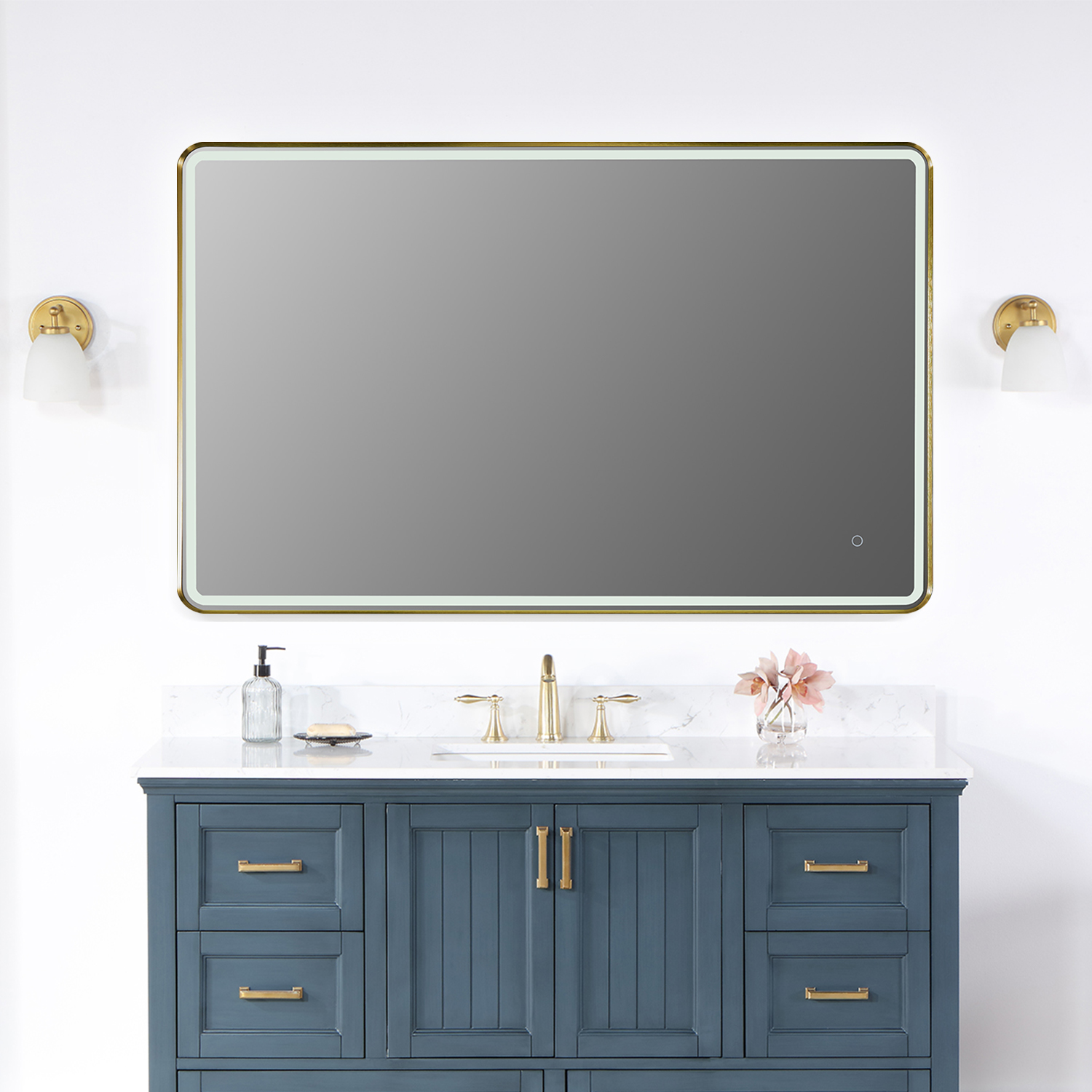 LV Rectangle 48" Framed in Brushed Gold Modern Bathroom/Vanity LED Lighted Wall Mirror