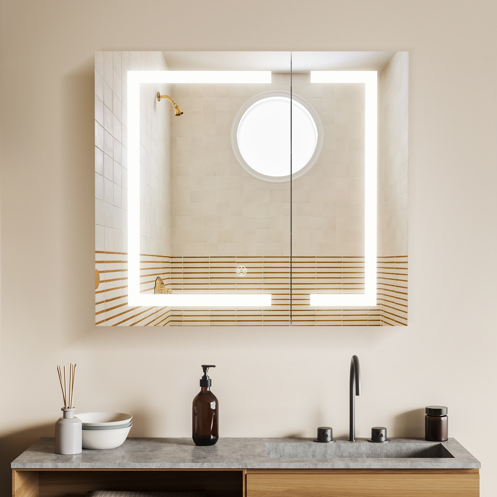LV 32" Rectangle Frameless Surface-Mount/Recessed LED Lighted Bathroom Medicine Cabinet