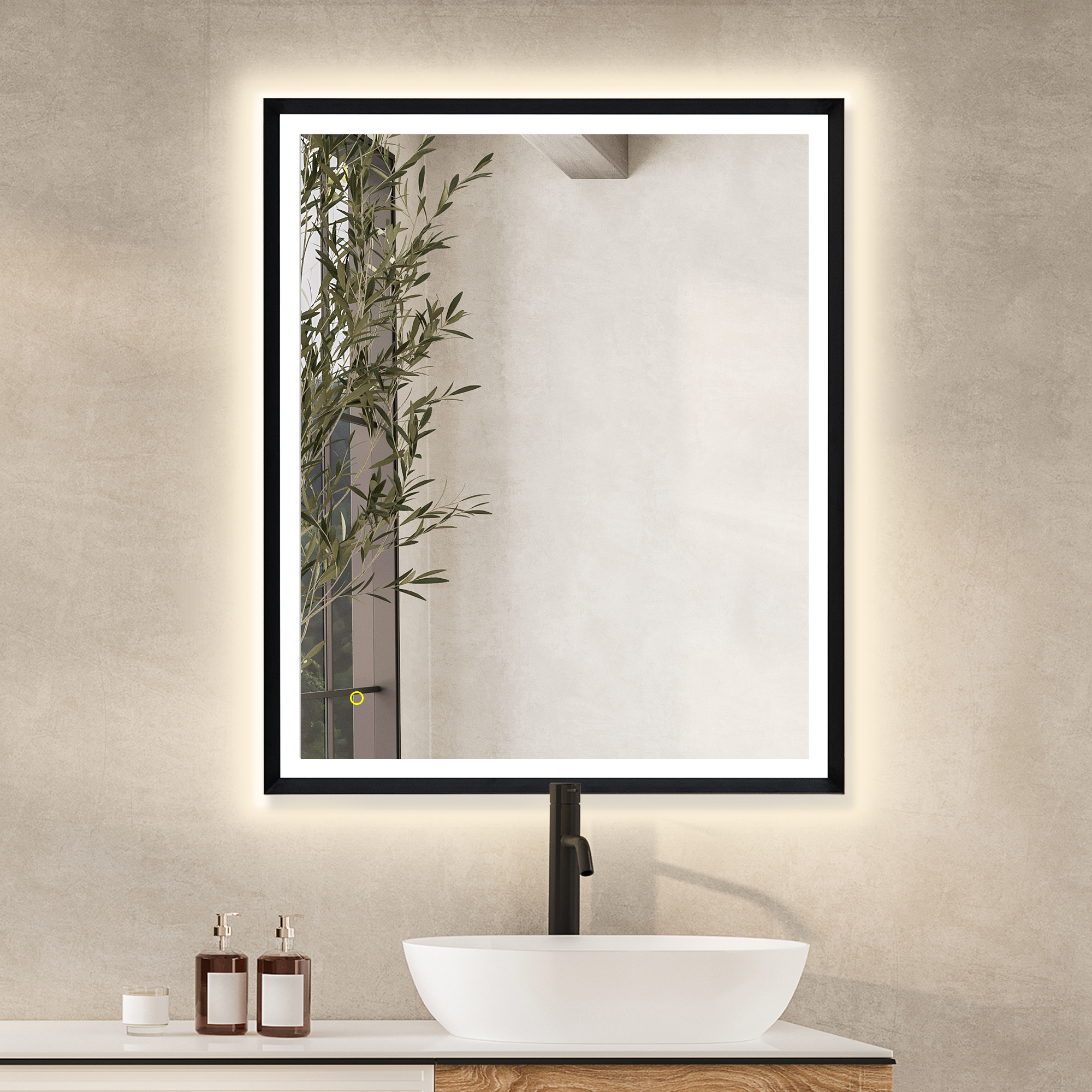 LV 36"x30" Rectangular Anti-Fog Dimmable Modern Bathroom/Vanity LED Lighted Wall Mirror in Matte Black Aluminum Framed
