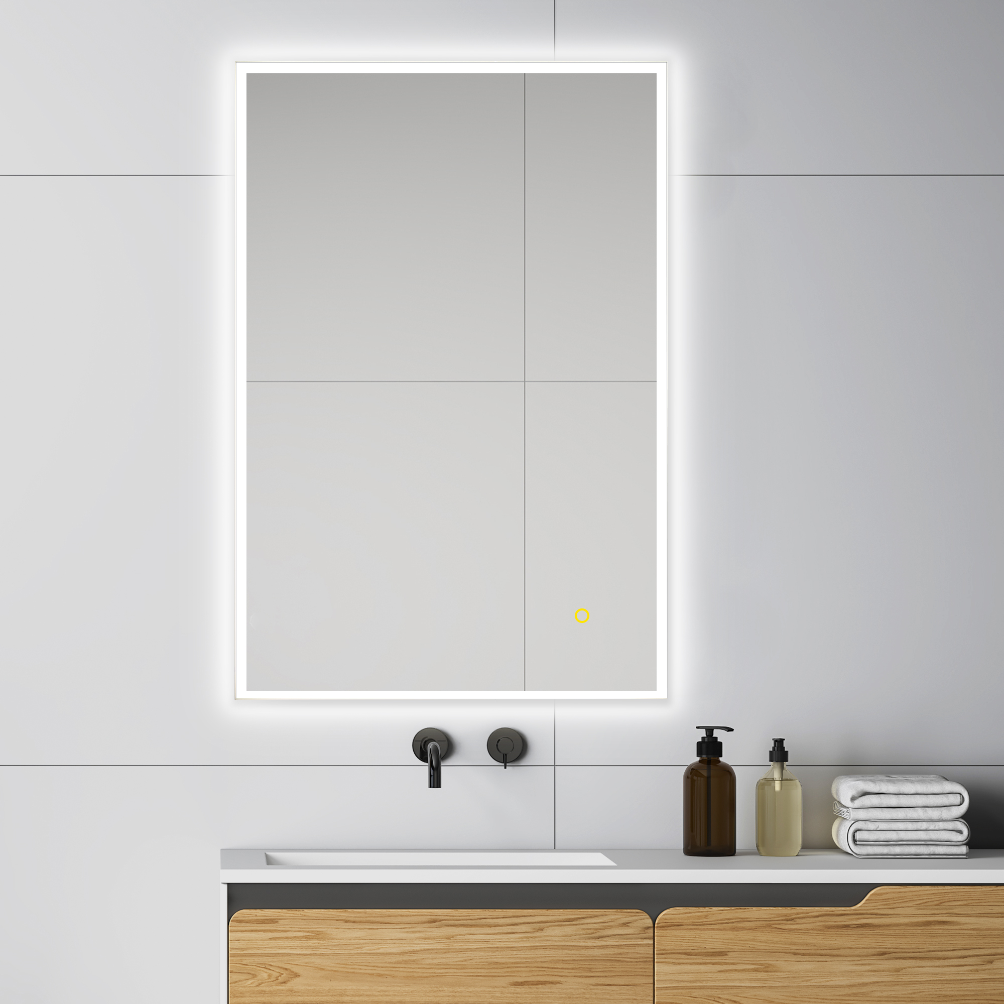 LV 24"x36" Rectangular Frameless Anti-Fog Dimmable Modern Bathroom/Vanity LED Lighted Wall Mirror