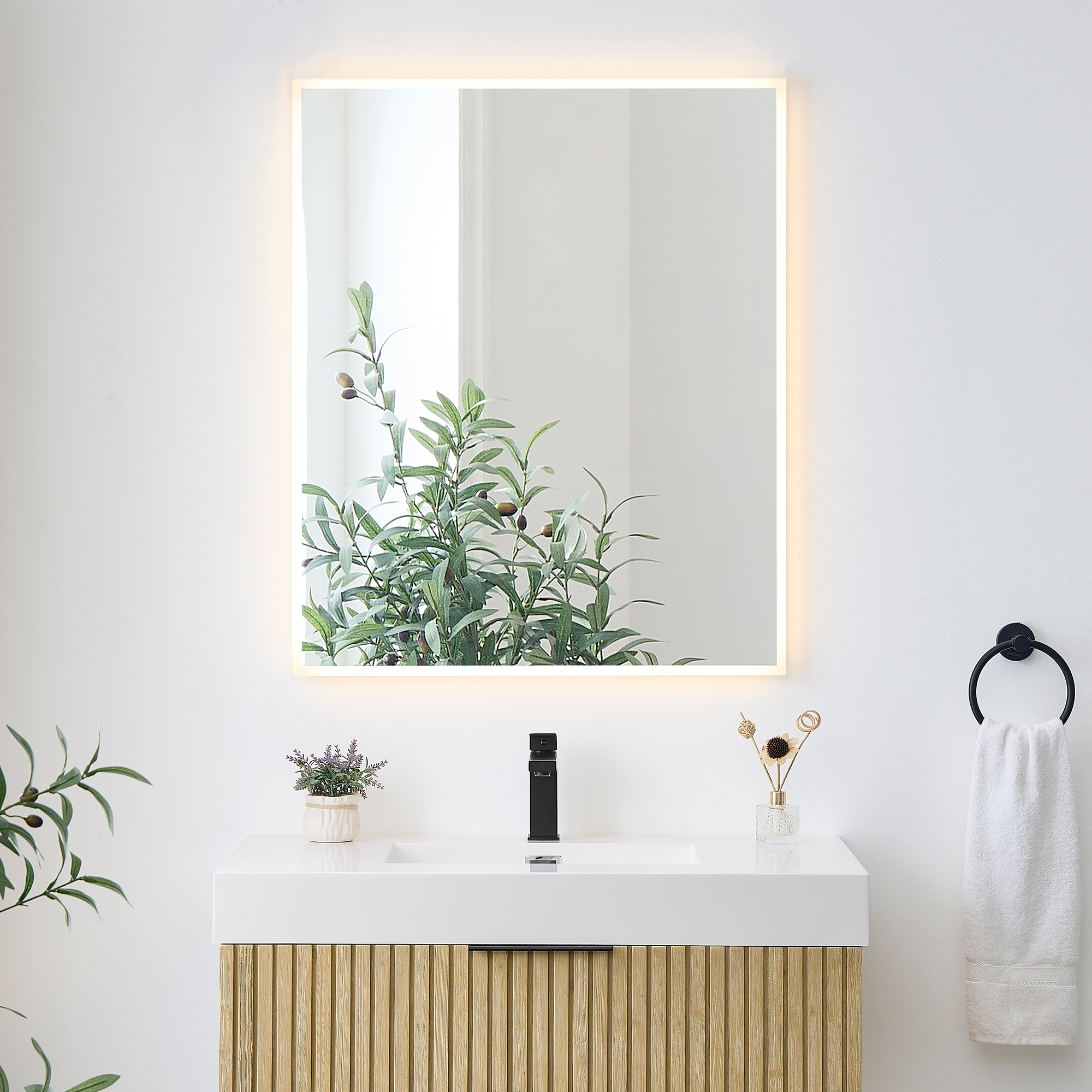LV 36"x30" Rectangular Frameless Anti-Fog Dimmable Modern Bathroom/Vanity LED Lighted Wall Mirror