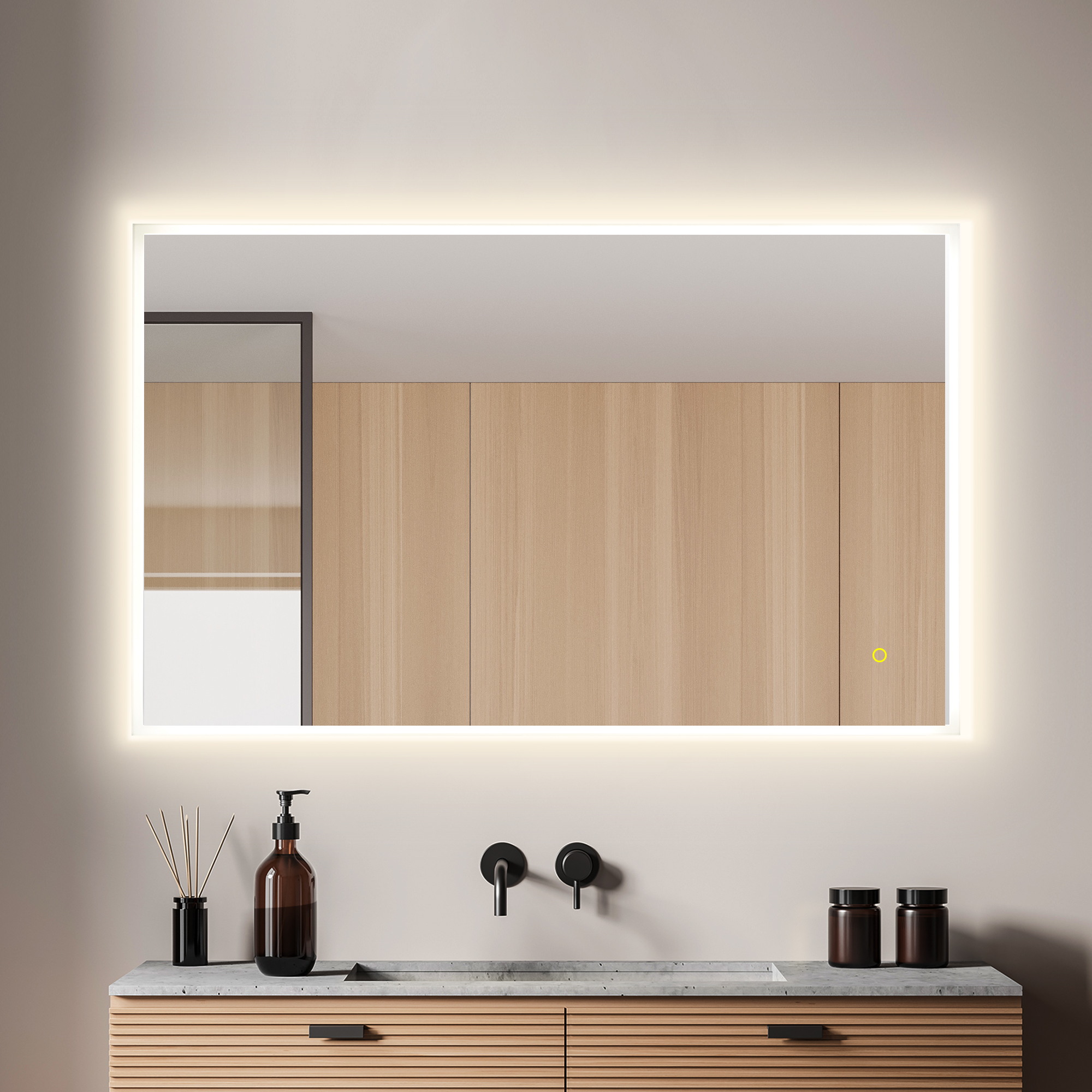 LV 48"x30" Rectangular Frameless Anti-Fog Dimmable Modern Bathroom/Vanity LED Lighted Wall Mirror