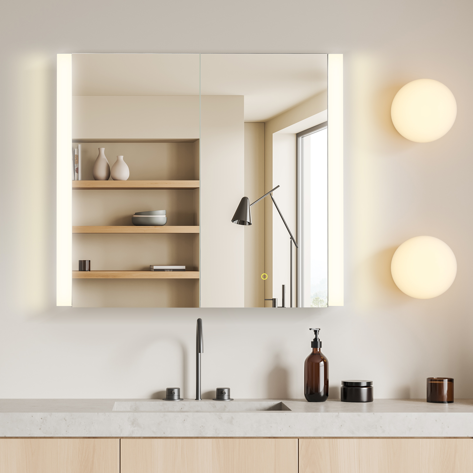 LV 36"x32" Rectangular Frameless Surface-Mount LED Lighted Bathroom Aluminum Mirror Medicine Cabinet