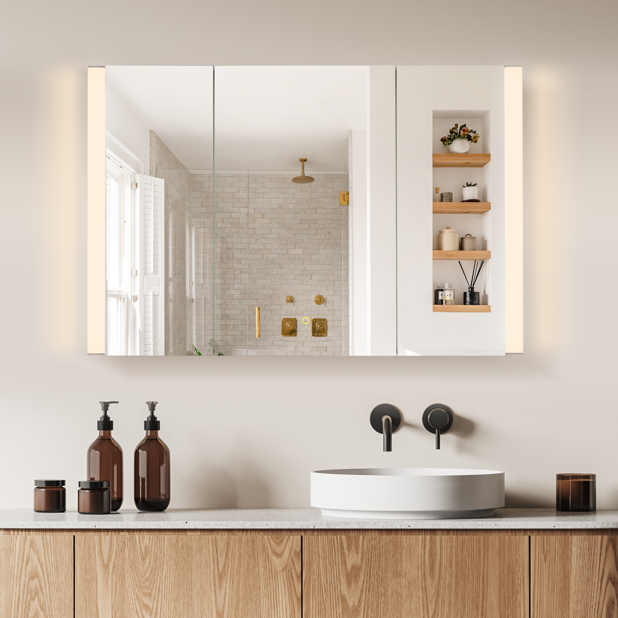 LV 48"x32" Rectangular Frameless Surface-Mount LED Lighted Bathroom Aluminum Mirror Medicine Cabinet