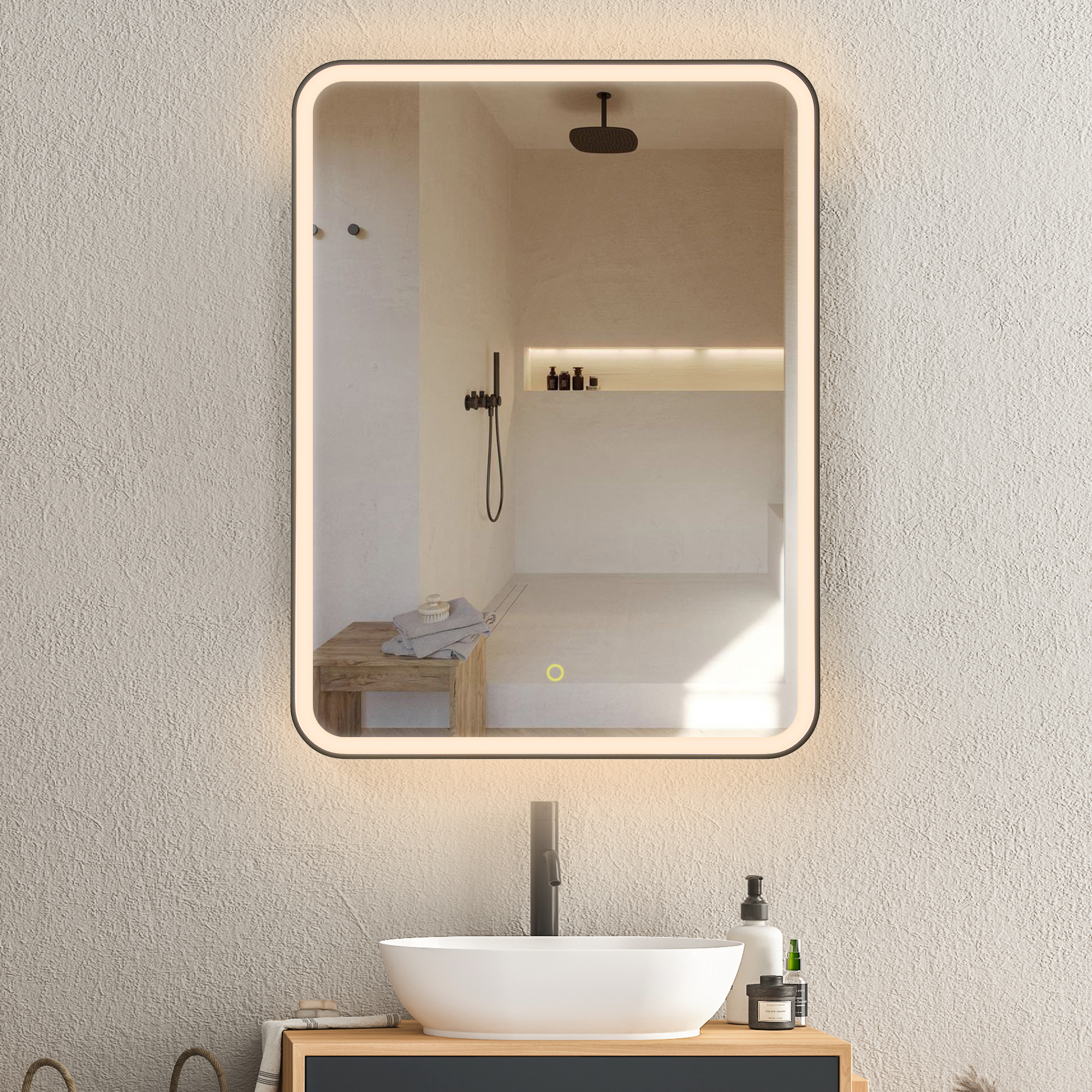 LV 24"x32" Rectangular Surface-Mount/Recessed LED Lighted Bathroom Black Aluminum Mirror Medicine Cabinet