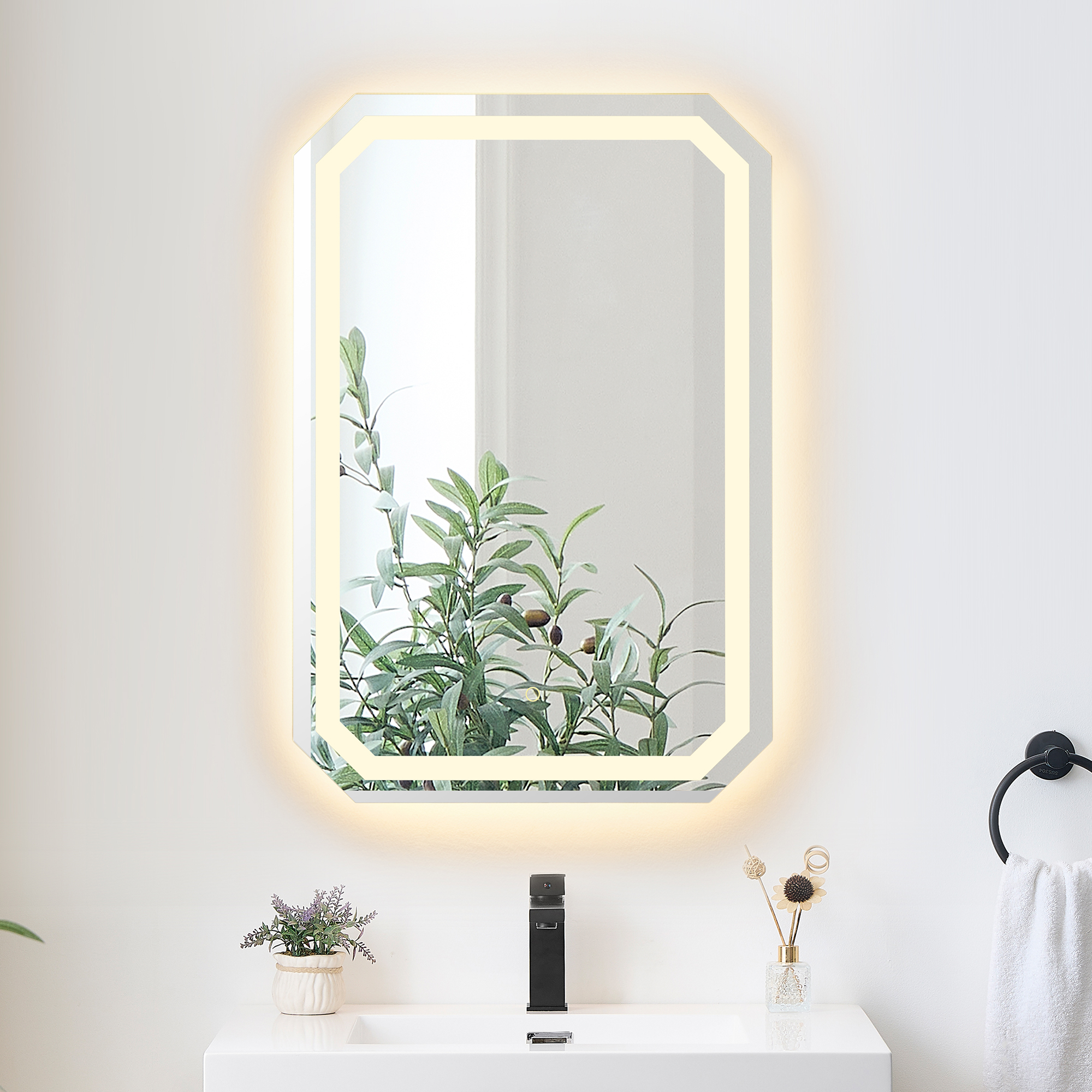 LV 24x36" Octogan Frameless Modern LED Bathroom Vanity Mirror