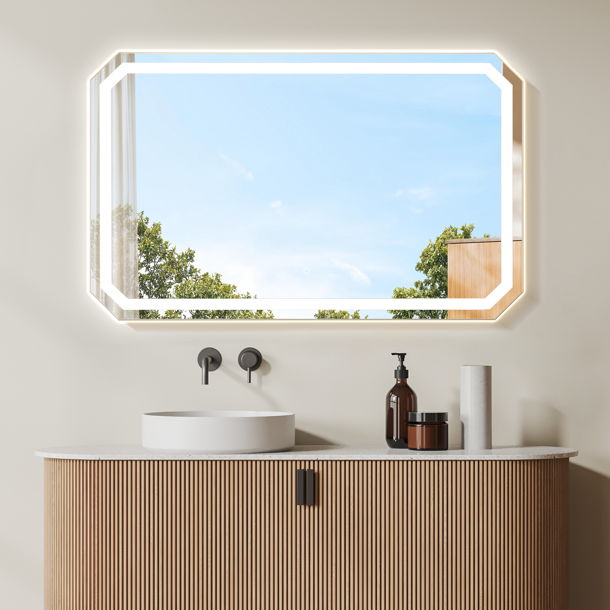 LV 48x30" Octogan Frameless Modern LED Bathroom Vanity Mirror