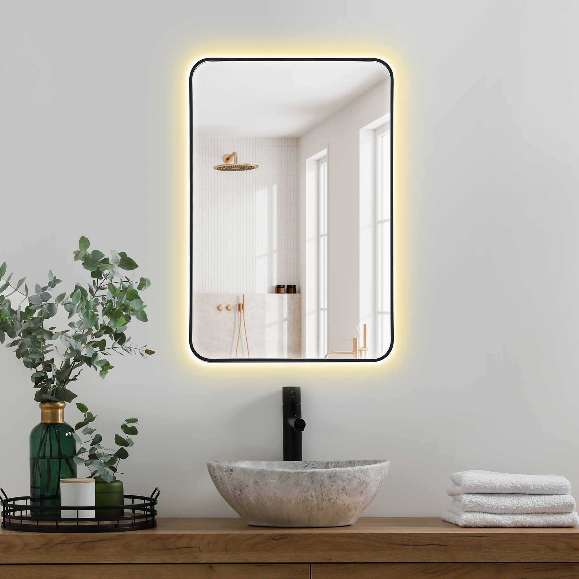 LV 24"x36" Vanity LED Lighted Wall Mirror in Matte Black Aluminum Framed