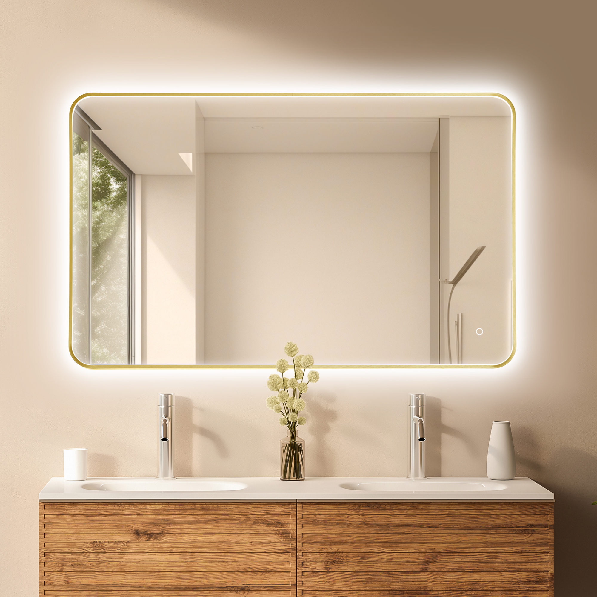LV 48"x30" Rectangular Anti-Fog Dimmable Modern Bathroom/Vanity LED Lighted Wall Mirror in Matte Black Aluminum Framed