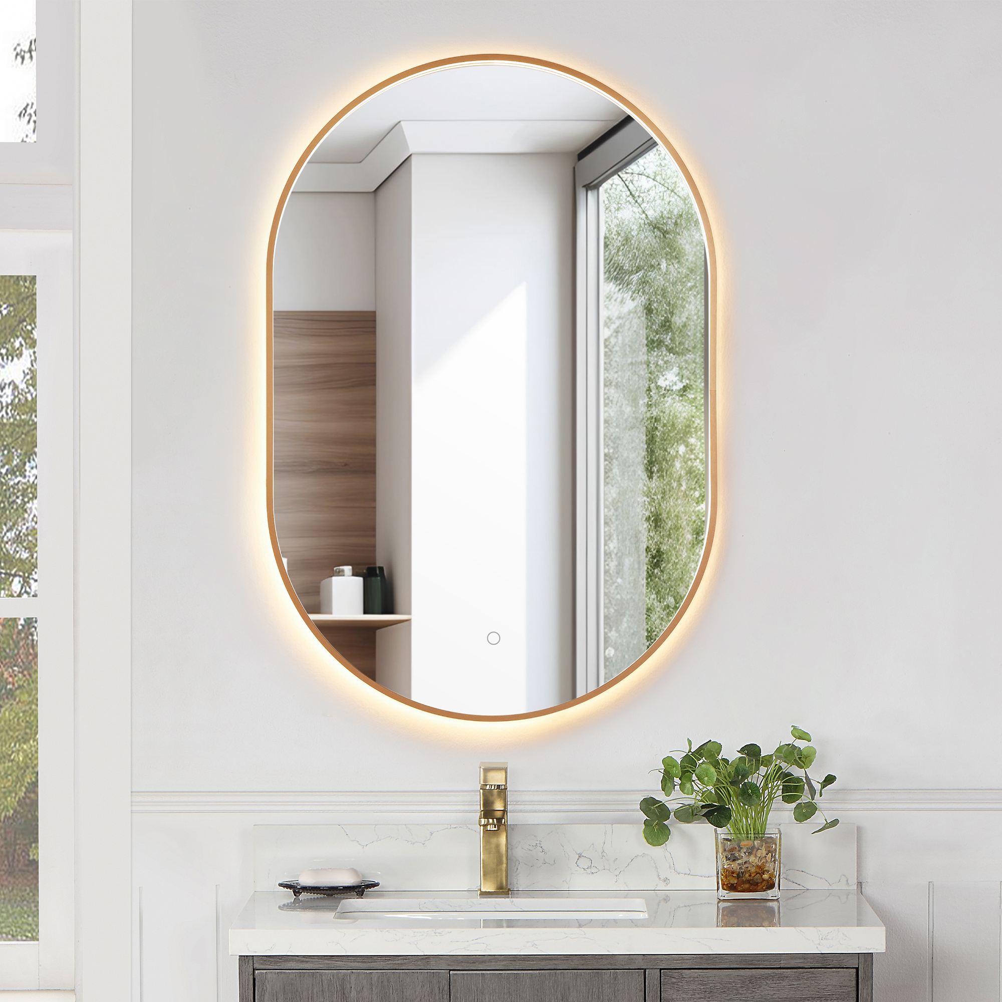 LV Oval 24x36" Framed in Brushed Copper Modern Bathroom/Vanity LED Lighted Wall Mirror 