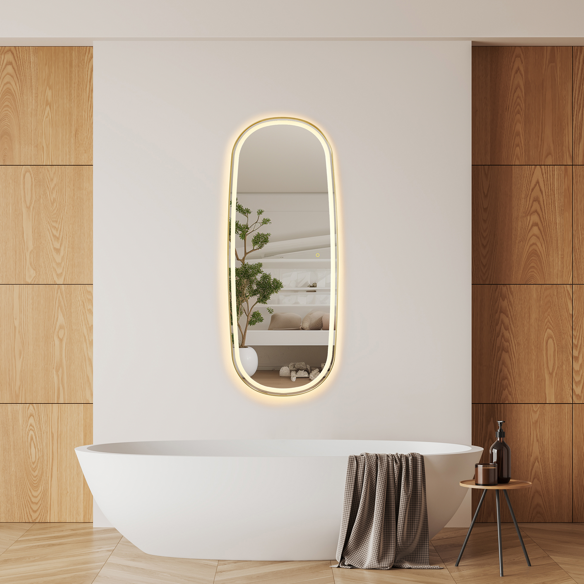 LV 26"x65" Rectangular Anti-Fog Dimmable Modern Bathroom/Dressing LED Lighted Wall Mirror in Brushed Gold Aluminum Framed