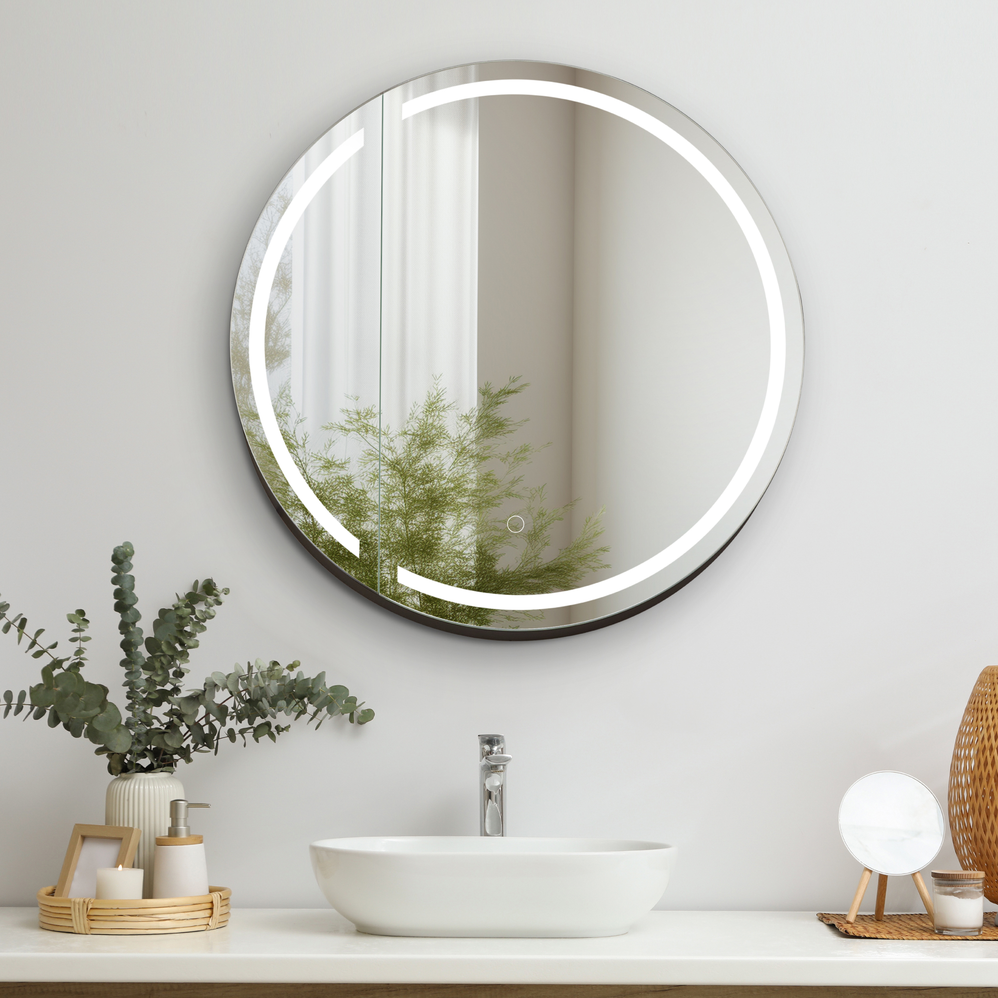 LV 24x24" Round Frameless Surface-Mount LED Lighted Bathroom Mirror Medicine Cabinet