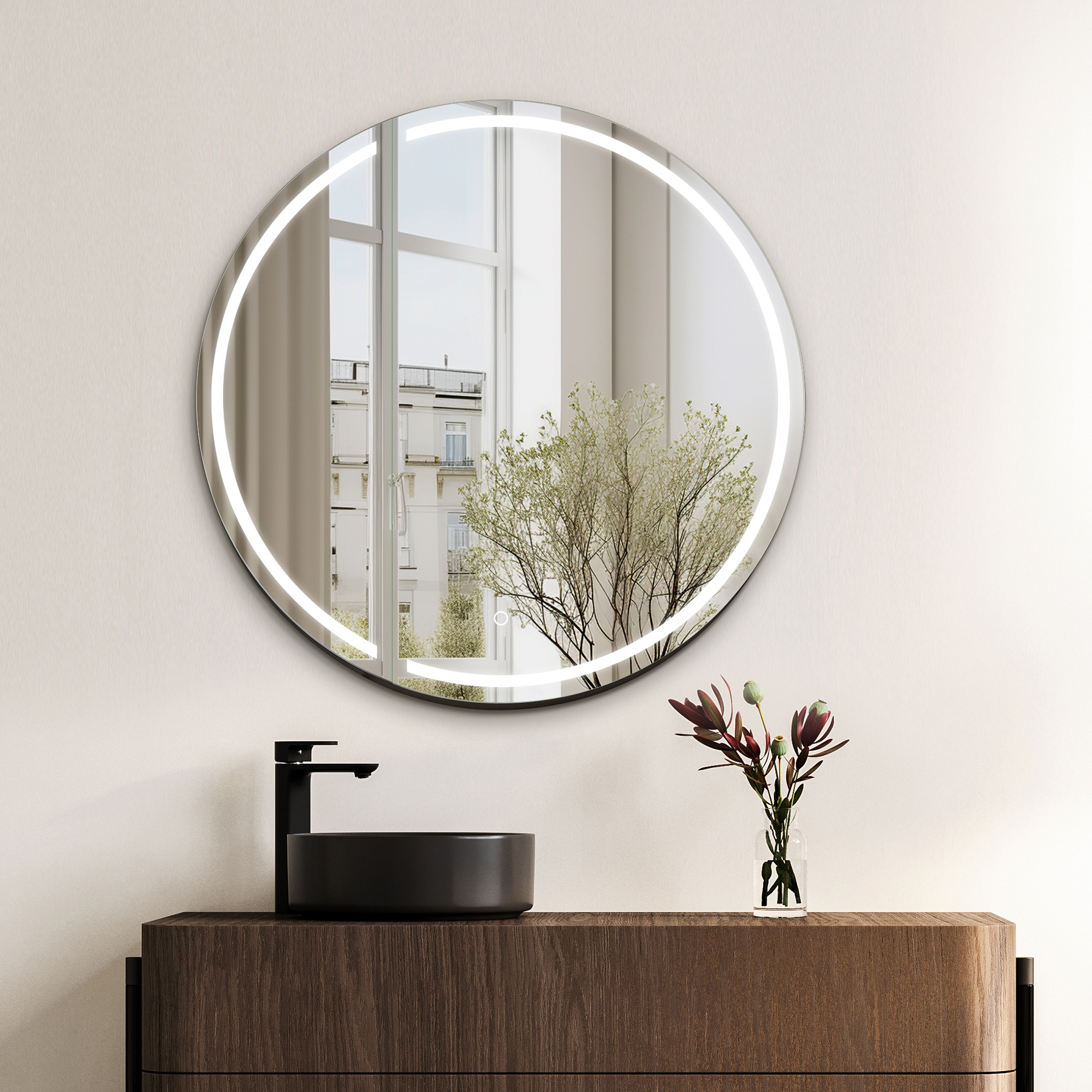 LV 32x32" Round Frameless Surface-Mount LED Lighted Bathroom Mirror Medicine Cabinet