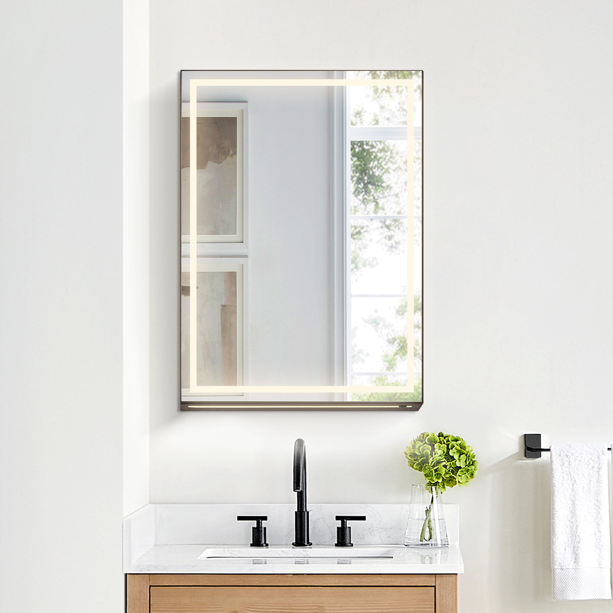 LV 20"x28" Rectangular Frameless Surface-Mount LED Lighted Bathroom Mirror Medicine Cabinet