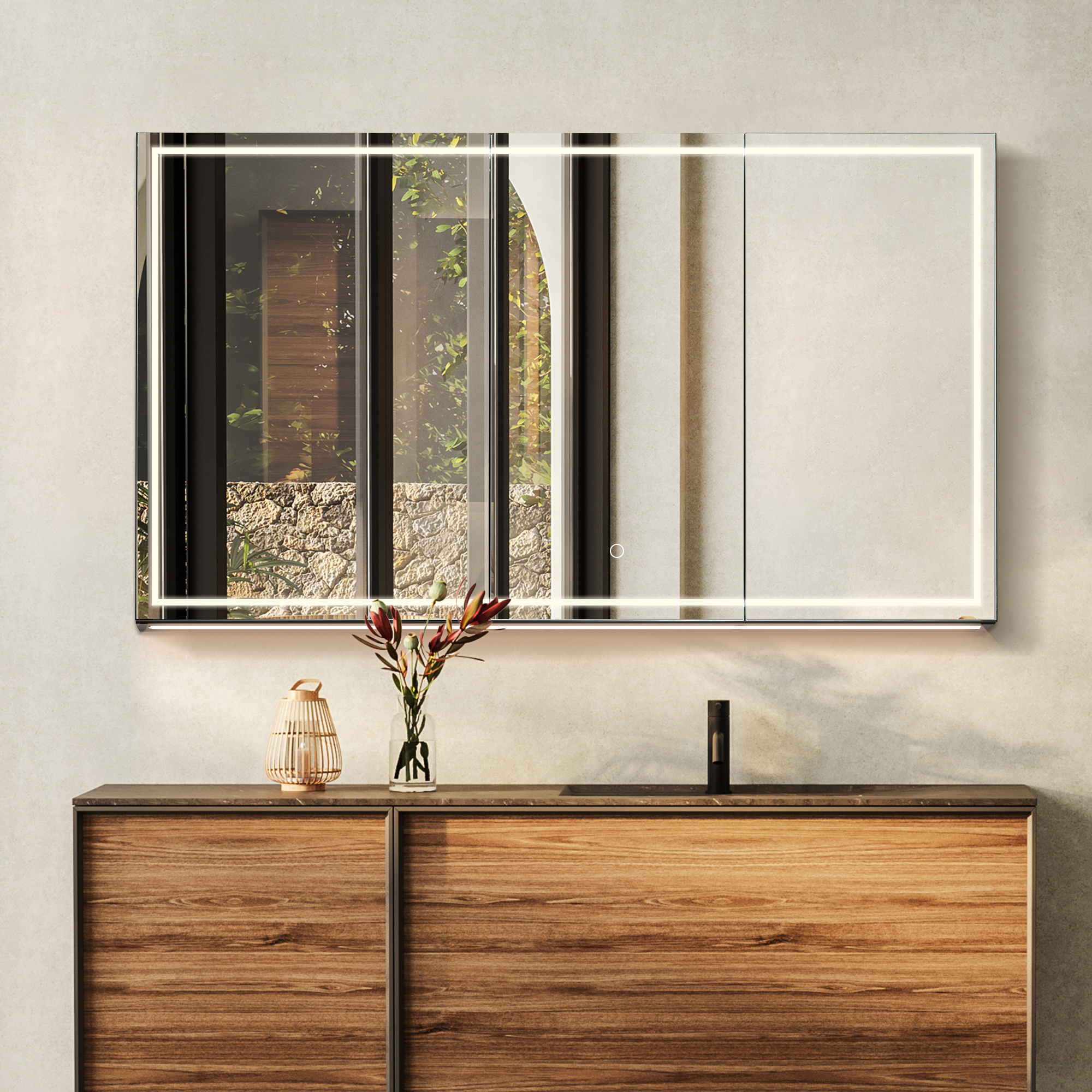 LV 48"x28" Rectangular Frameless Surface-Mount LED Lighted Bathroom Mirror Medicine Cabinet