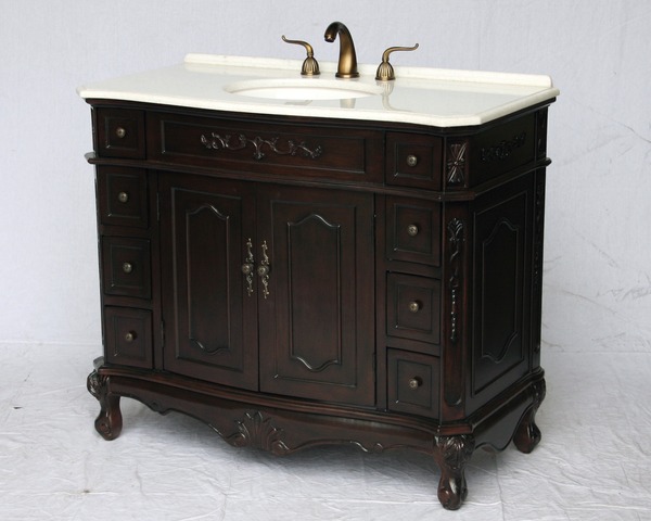 42" Adelina Antique Style Single Sink Bathroom Vanity in Espresso Finish with Crystal White Stone Countertop