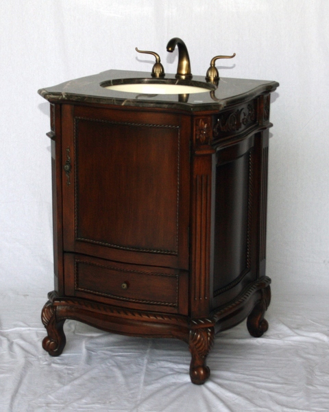 26" Adelina Antique Style Walnut Single Sink Bathroom Vanity with Light Brown Stone Top