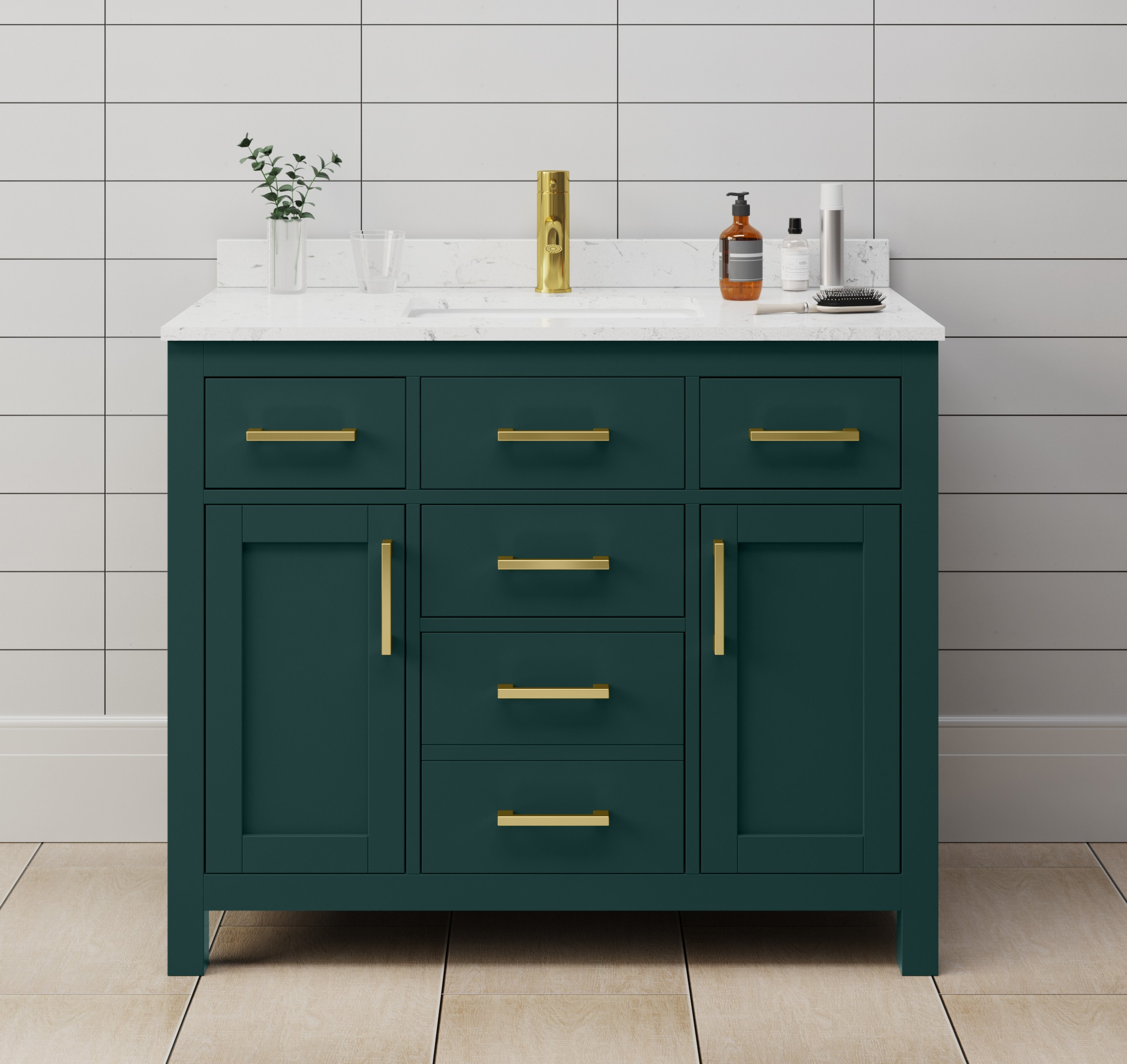 42 Inch Single Bathroom Vanity in Green, with Countertop Options, Undermount Square Sink, and Hardware Options 42 Inch Single Bathroom Vanity in Green, with Countertop Options, Undermount Square Sink, and Hardware Options