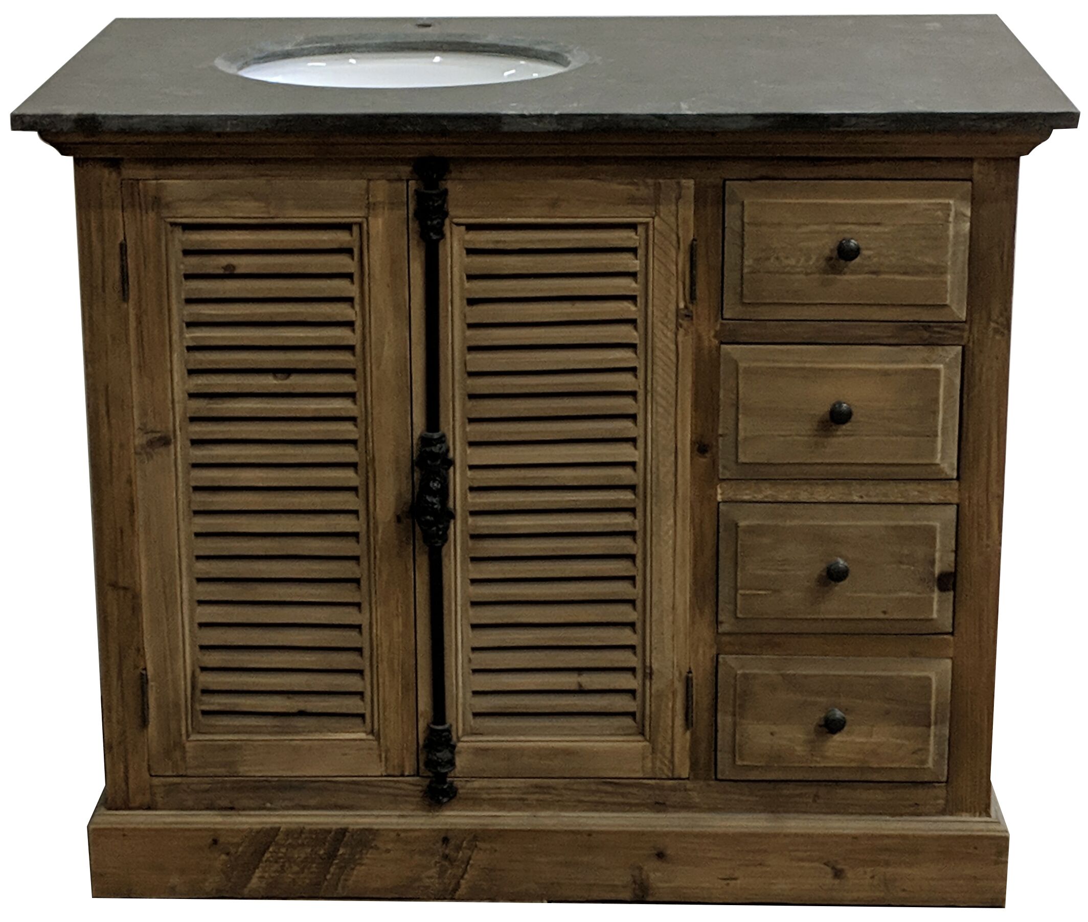 43" Handcrafted Reclaimed Pine Solid Wood Single Bath Vanity Natural Finish