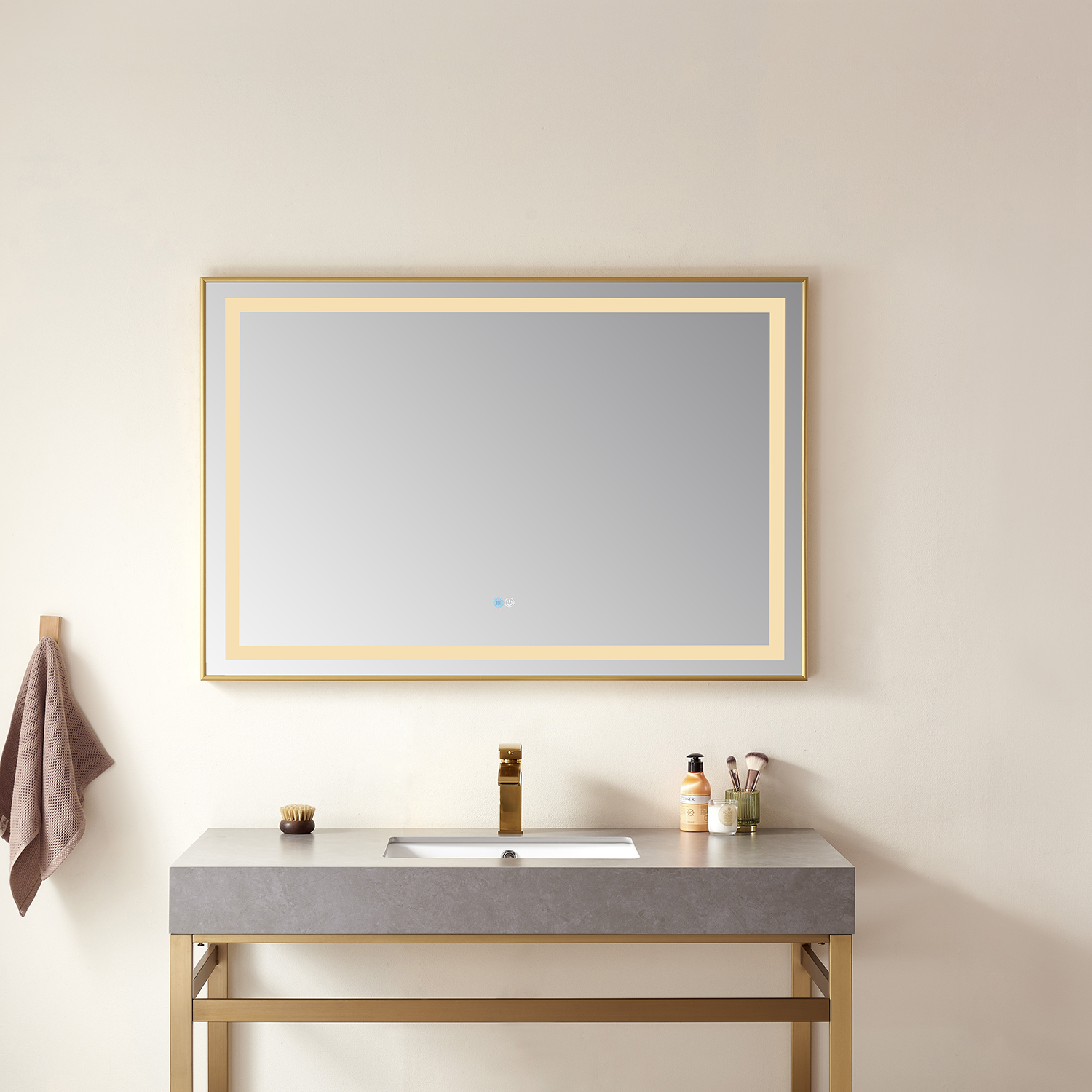 LV 36" Rectangular Aluminum Framed LED Wall Mount Bathroom Vanity Mirror in Gold
