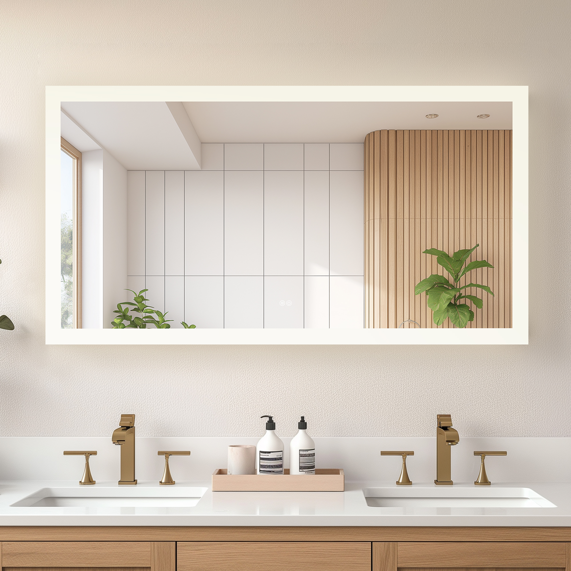 LV 60 in. W x 32 in. H Rectangular Acrylic Frameless LED Wall Mount Bathroom Vanity Mirror