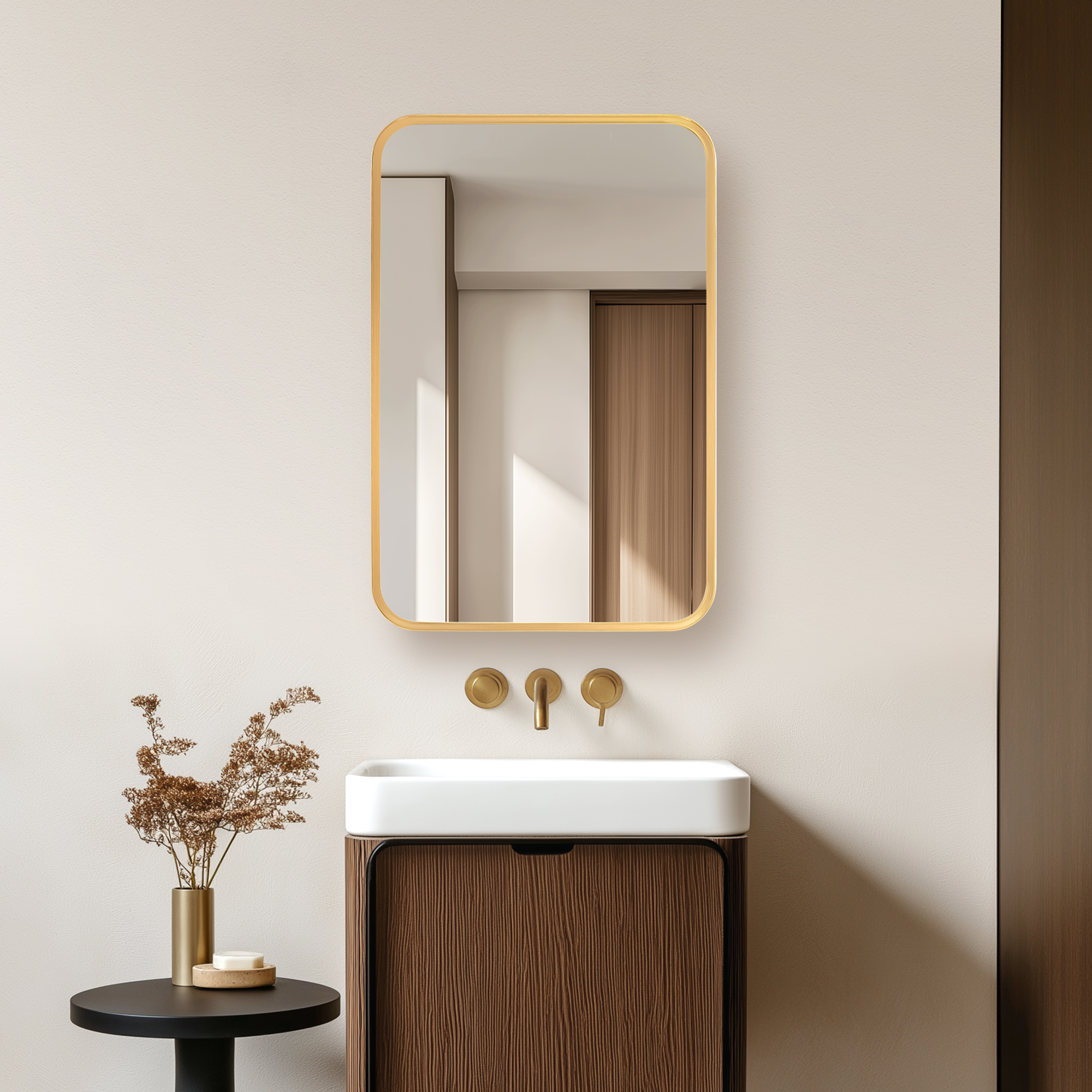 LV 16 in. W x 24 in. H Rectangular Aluminum Framed Medicine Cabinet in Brushed Gold