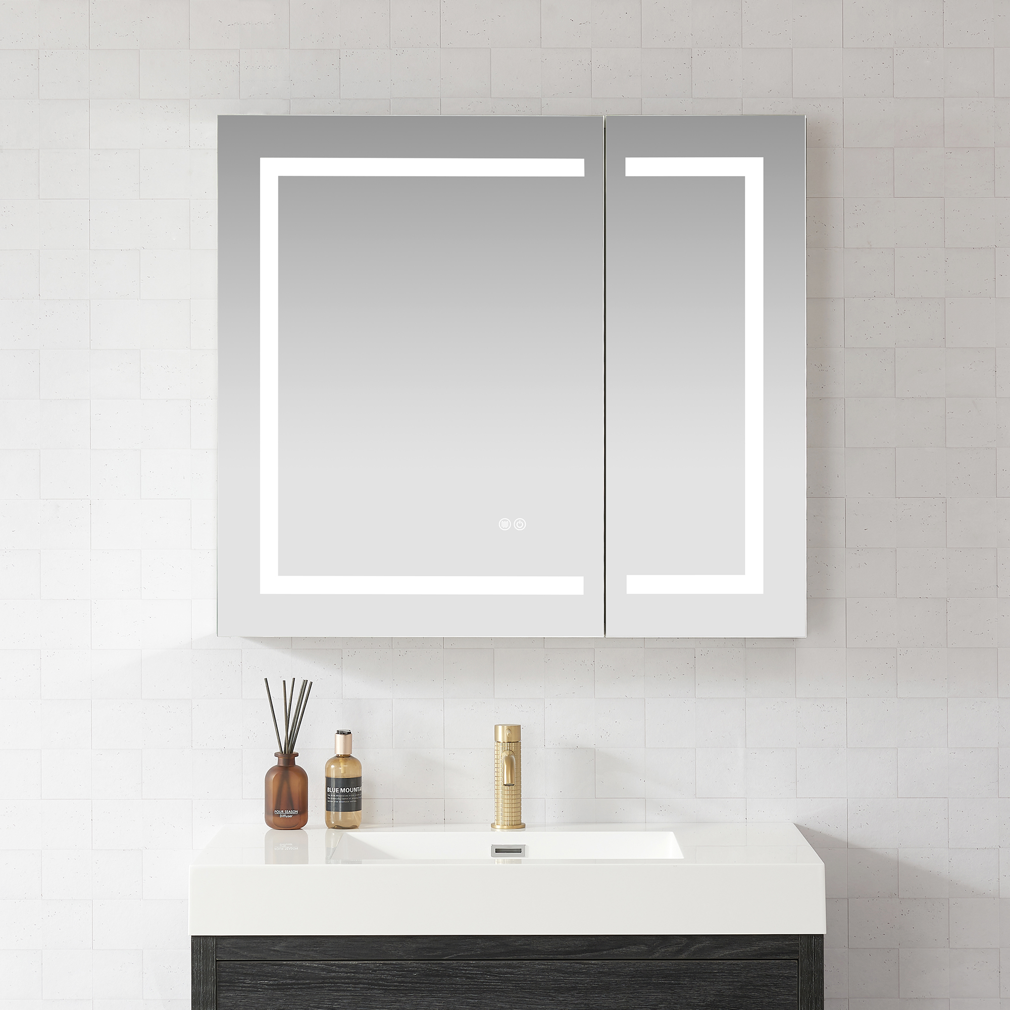 LV 36 in. W x 32 in. H Rectangular Medicine Cabinet with Aluminum Frameless LED Mirror