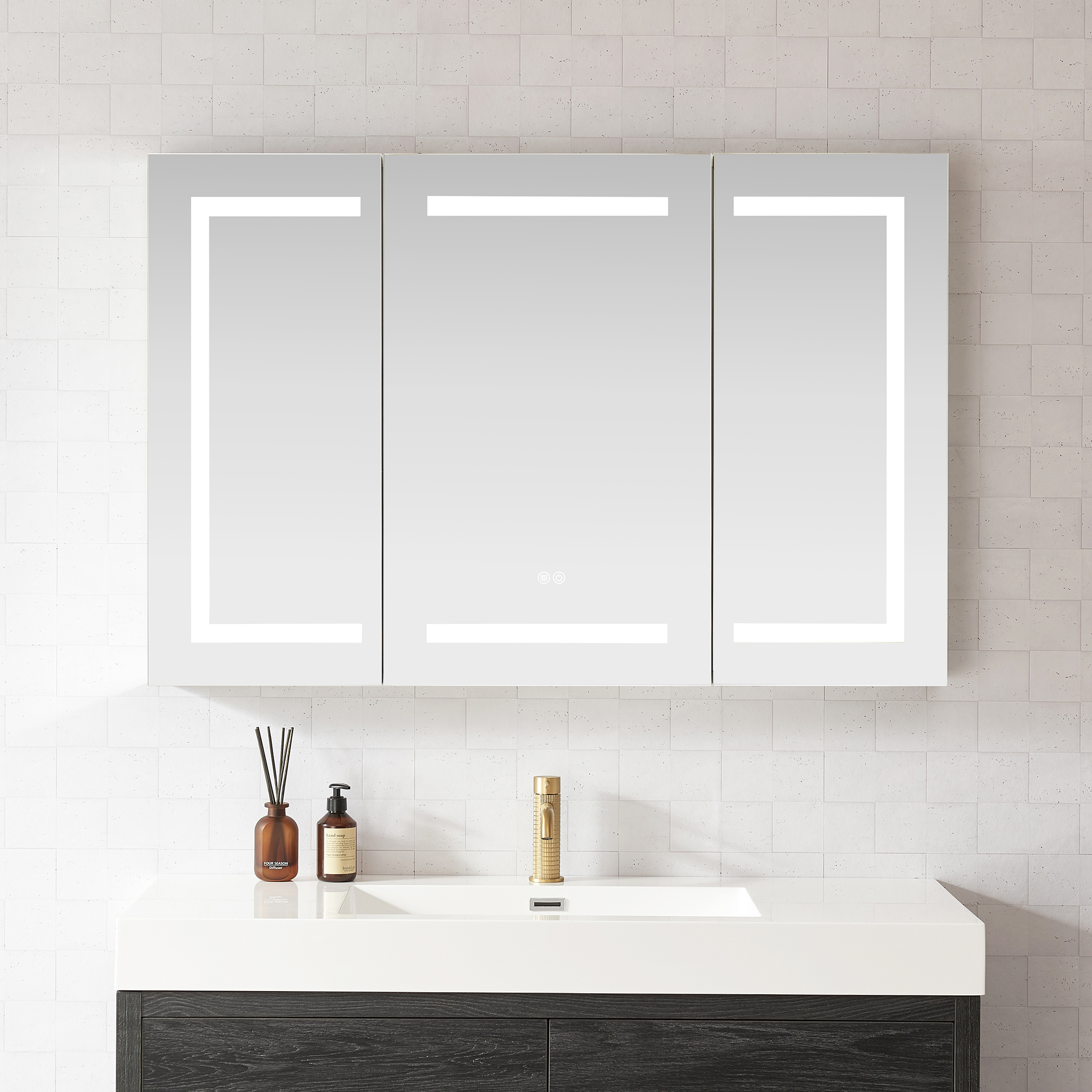 LV 48 in. W x 32 in. H Rectangular Medicine Cabinet with Aluminum Frameless LED Mirror