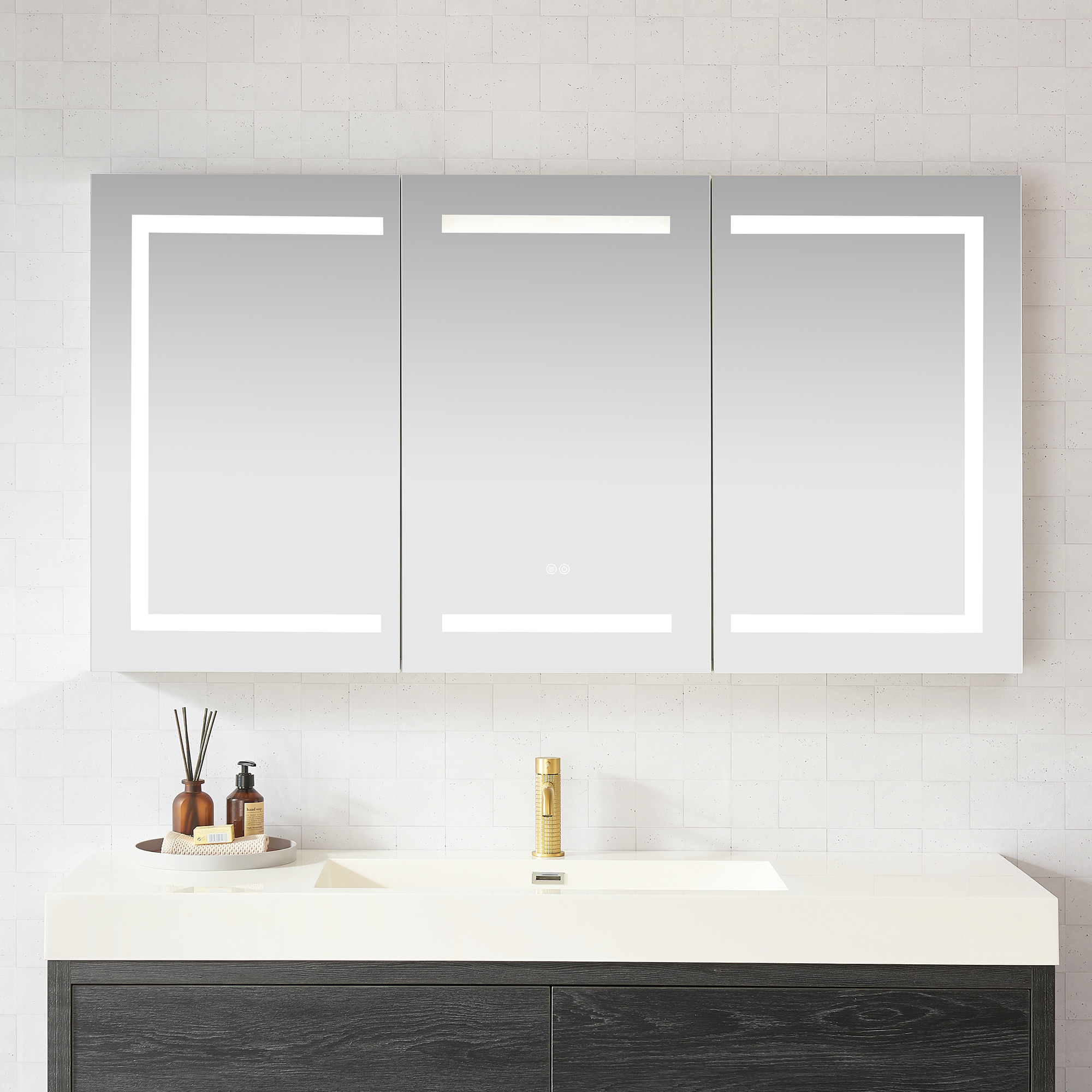 LV 60 in. W x 32 in. H Rectangular Medicine Cabinet with Aluminum Frameless LED Mirror