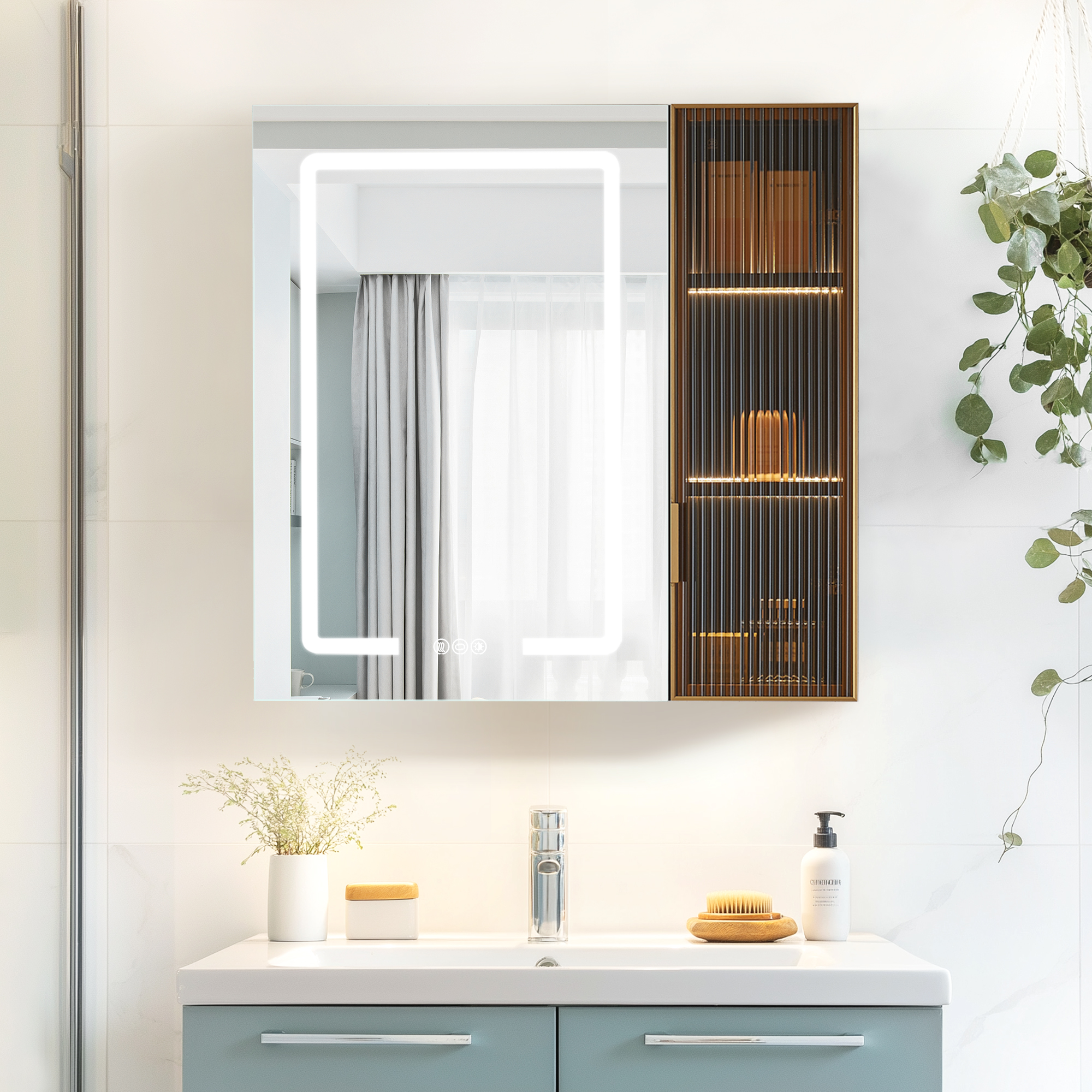 LV 30 in. W x 29.5 in. H Rectangular Medicine Cabinet with Aluminum Frameless LED Mirror