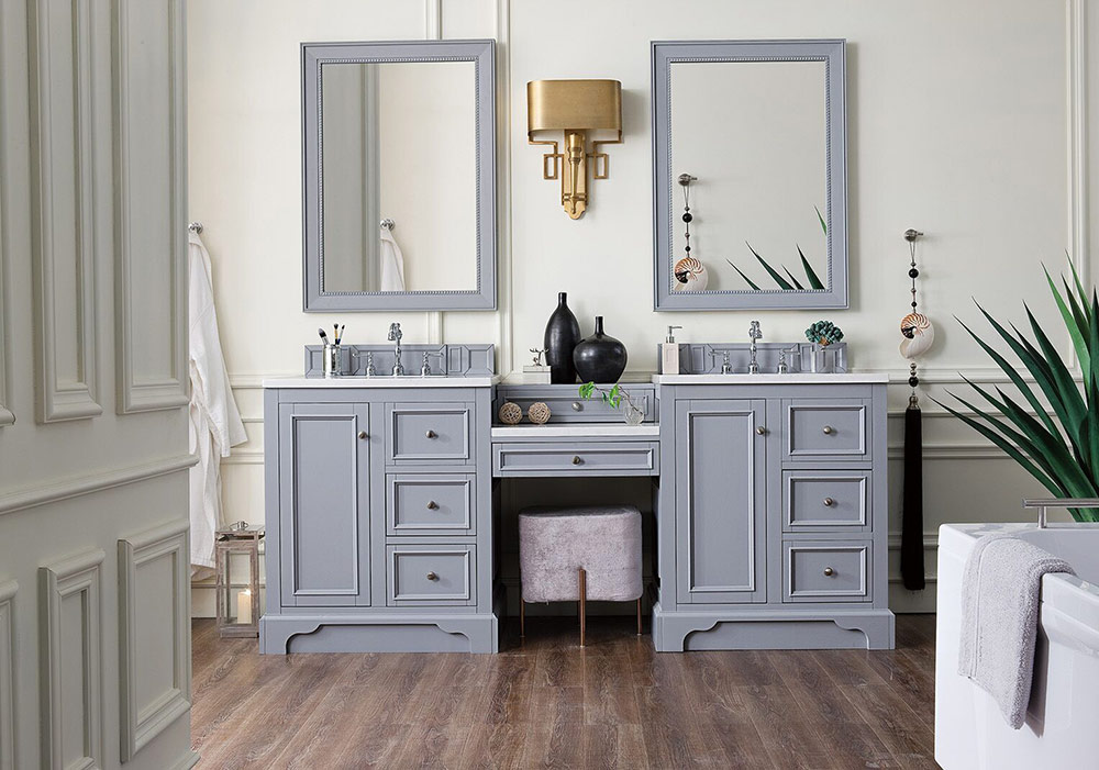 James Martin De Soto Collection 82" Double Vanity Set with Makeup Table, 3 CM Optional Top and Color Option