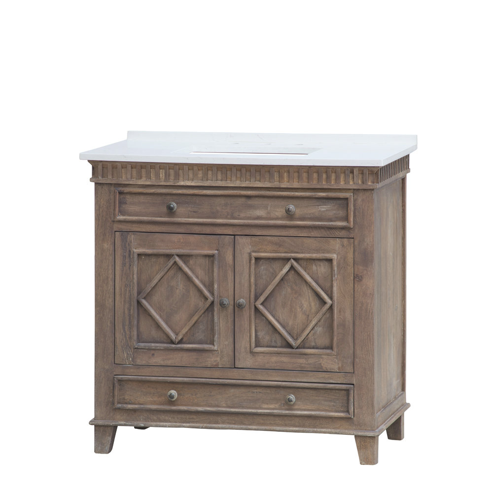 Farmhouse Rustic 36" Single Sink Vanity with White Quartz Top Rustic Wood Finish