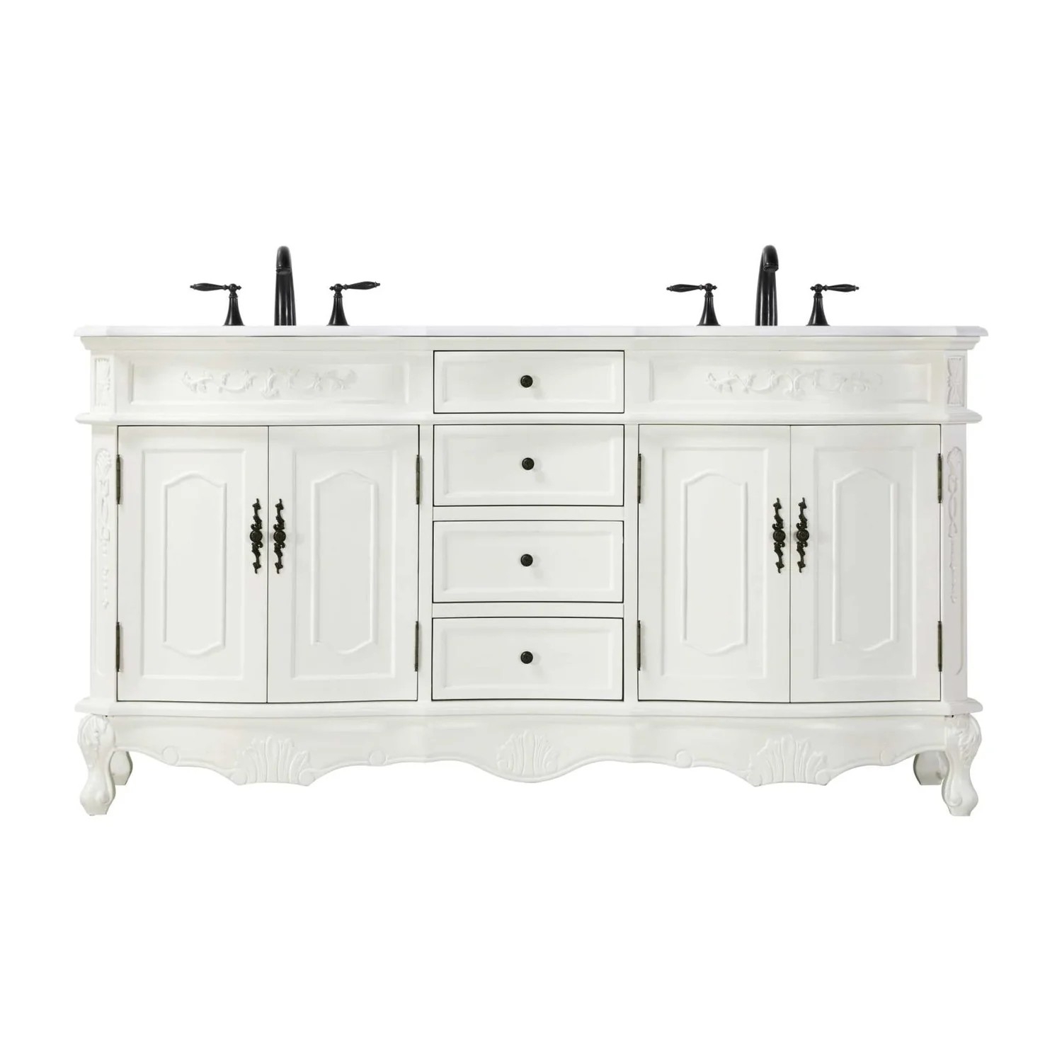 Adelina 66" Double Bathroom Vanity in Antique White Finish